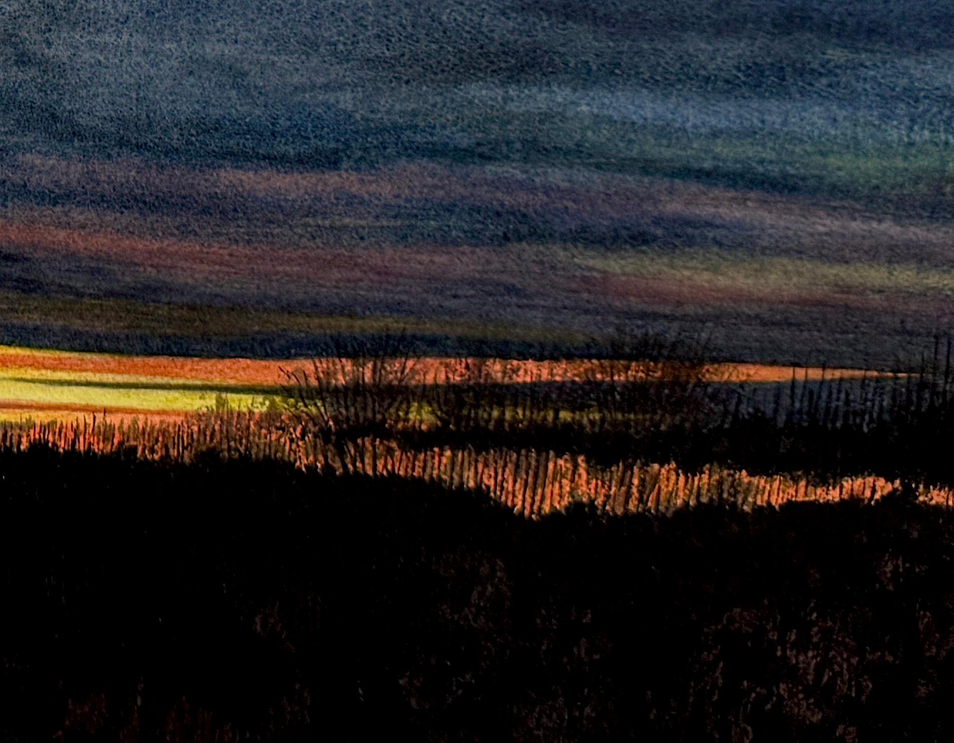 Bordo della notte, dipinto originale - Landscape Art Nero di Vic Roschkov