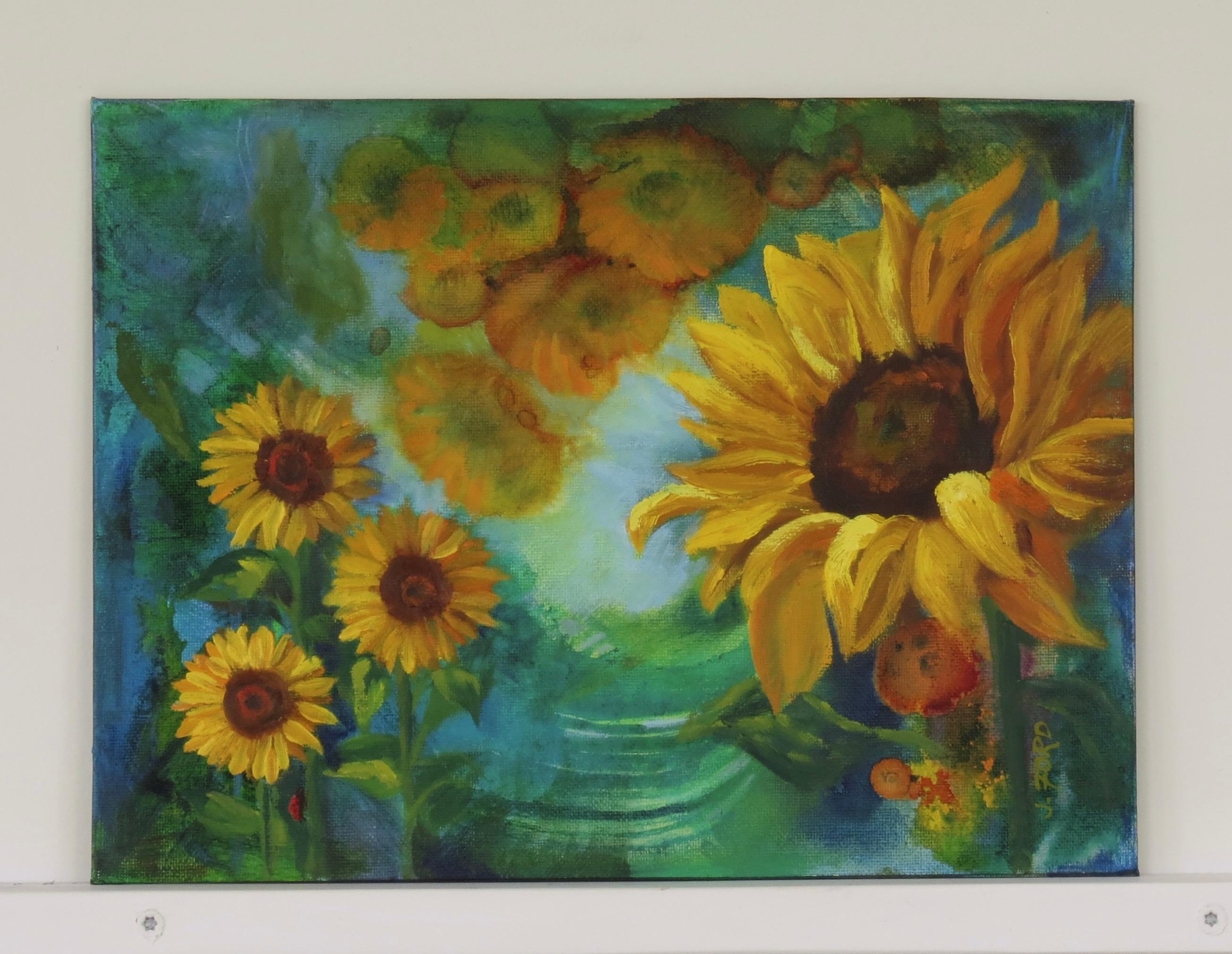 Freude an Sonnenblumen, Ölgemälde (Impressionismus), Art, von Joanie Ford