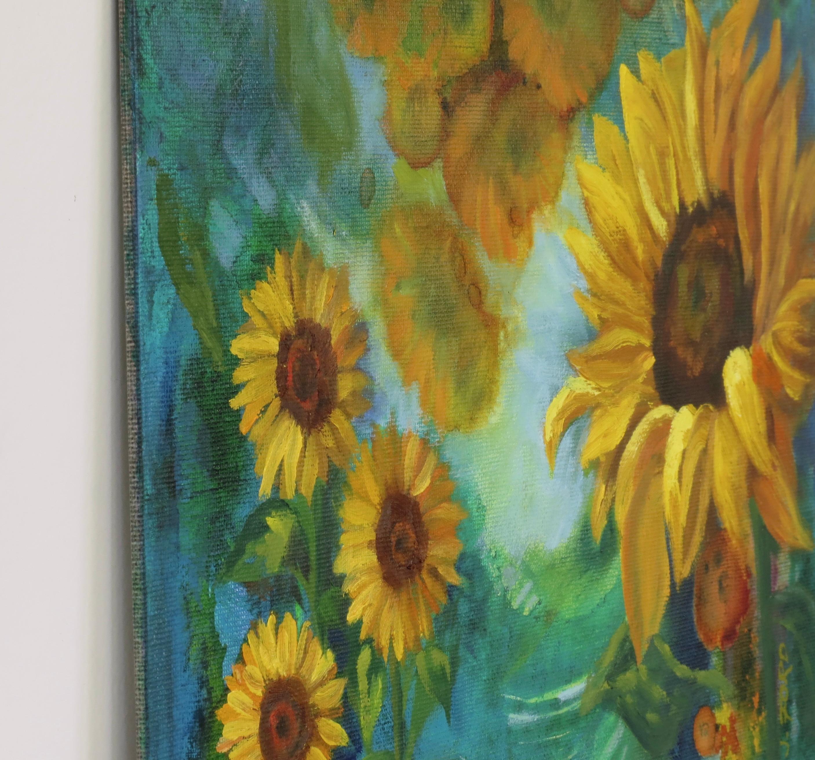 Freude an Sonnenblumen, Ölgemälde im Angebot 1
