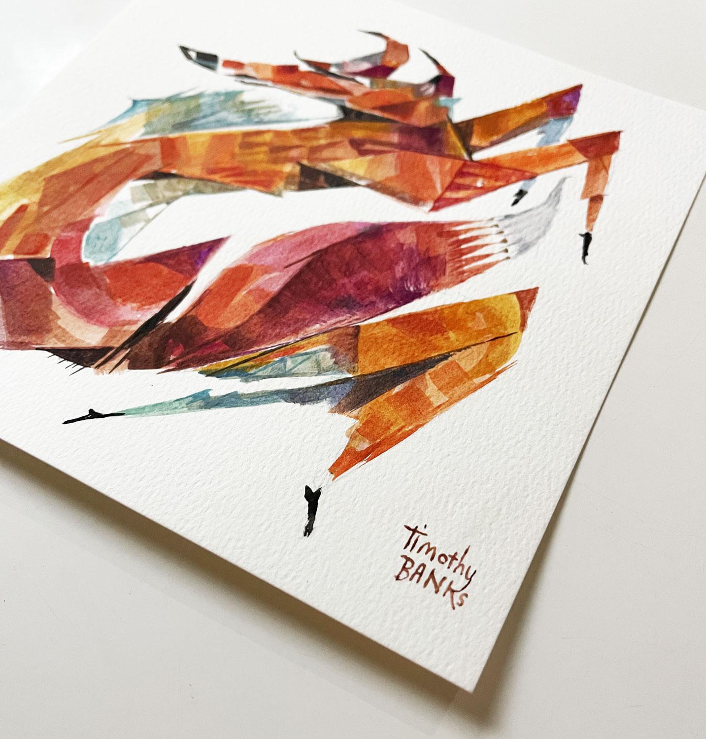 Volpe in volo, dipinto originale - Art Espressionista di Timothy Banks