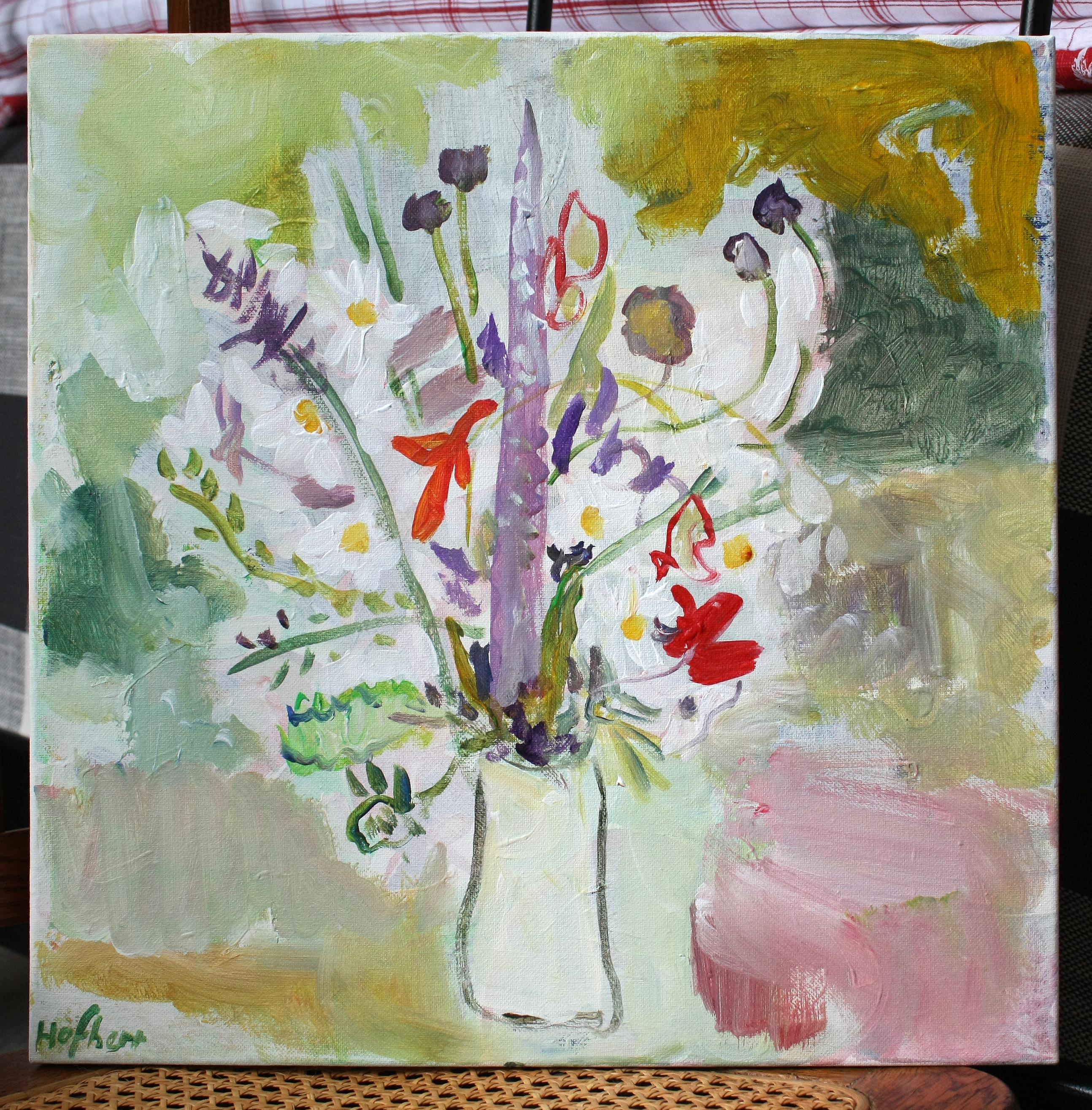<p>Artist Comments<br>A variety of flowers spring from a white vase, their shapes and orientations creating a lively sense of movement. The background accentuates the freshness of the arrangement, while vivid colors and spontaneous brushwork,