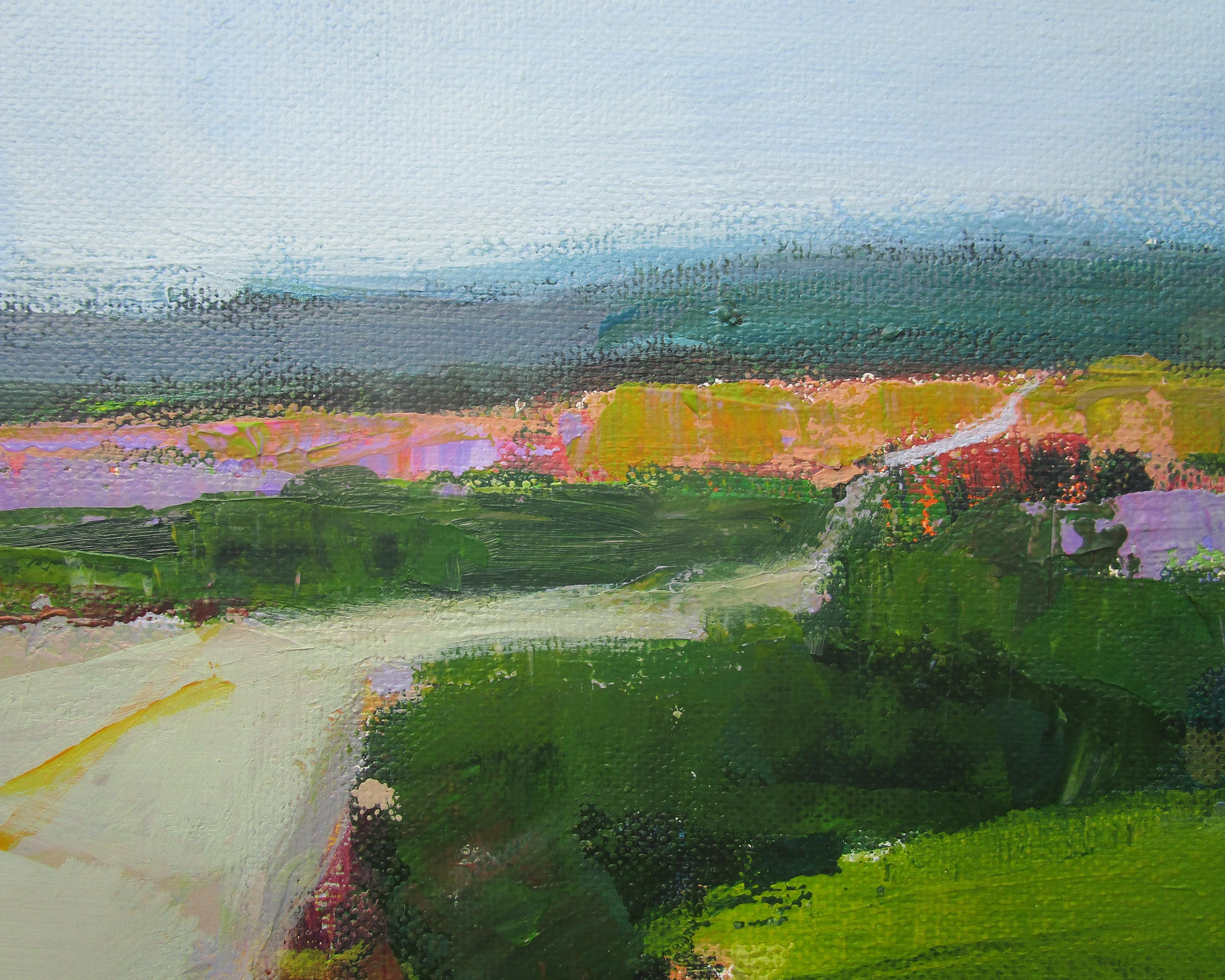 Quiet Road, peinture originale - Marron Landscape Painting par Janet Dyer