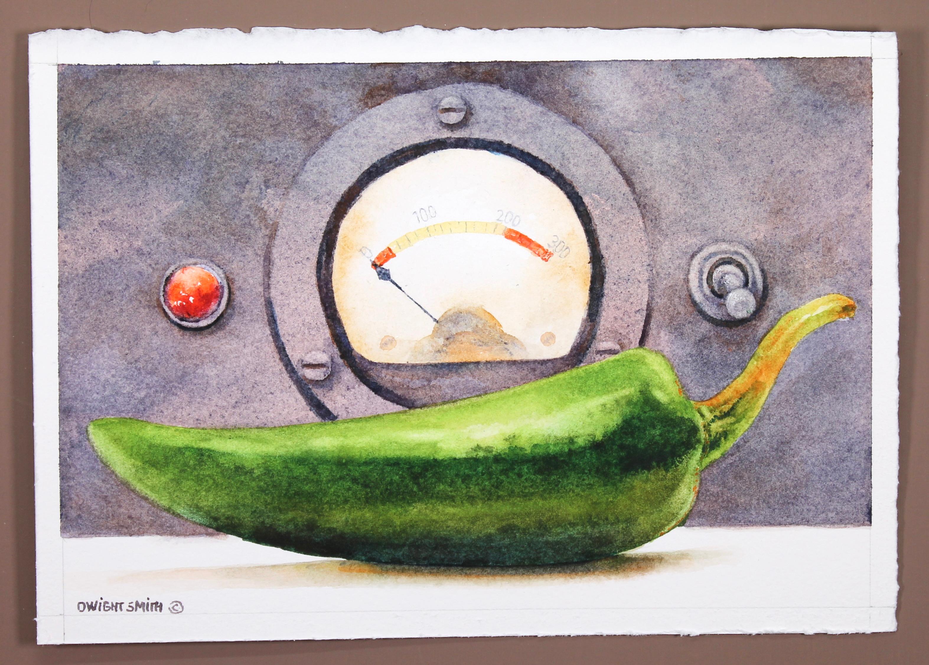 <p>Artist Comments<br>A green chili pepper rests in front of a vintage voltage meter. The artwork gives a glimpse of the science of food and the contrast between organic elements and industrial products. The piece reminds the viewer to know their