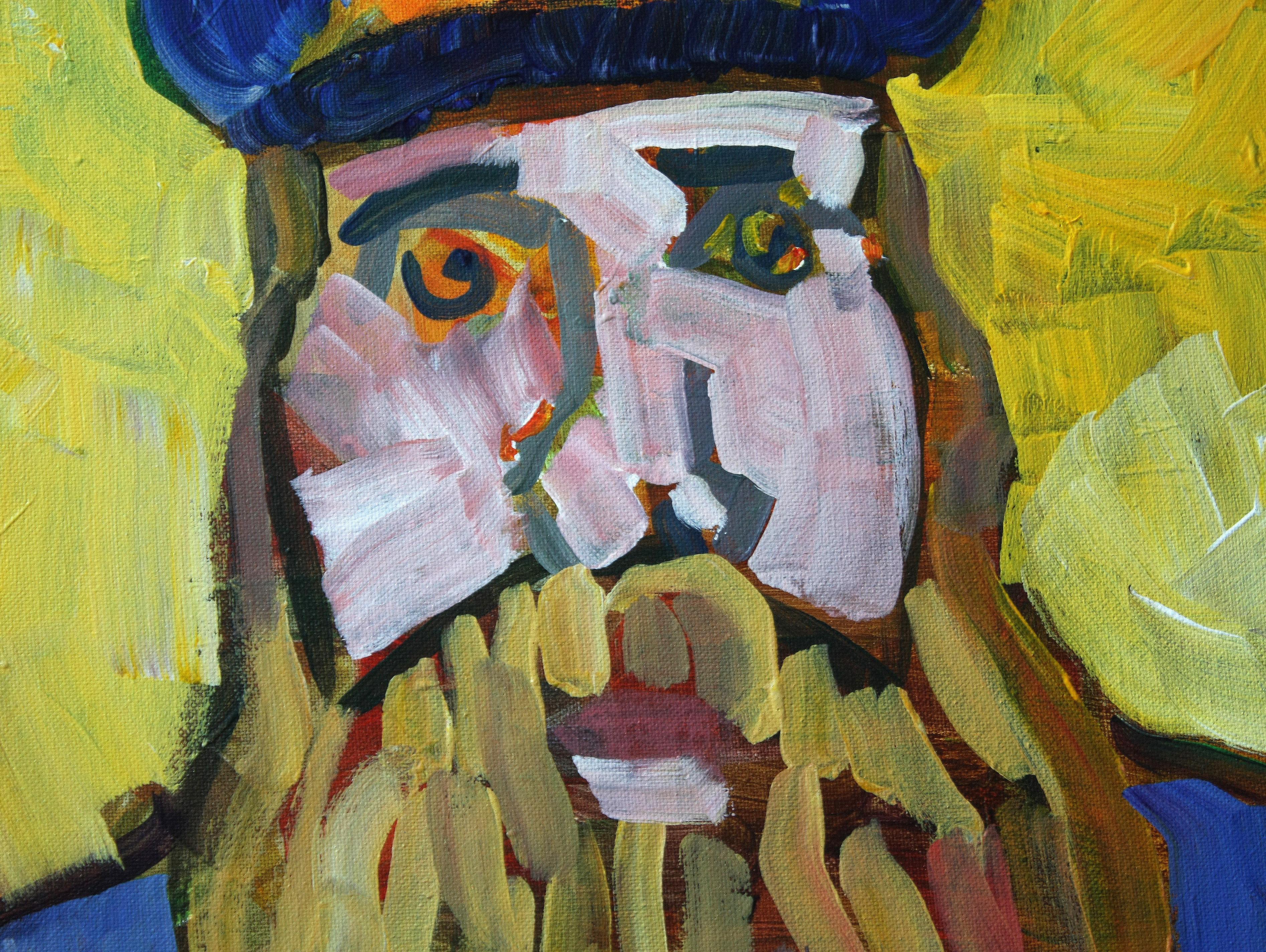 Homme à la barbe (d'après Van Gogh), peinture originale - Marron Figurative Painting par Robert Hofherr