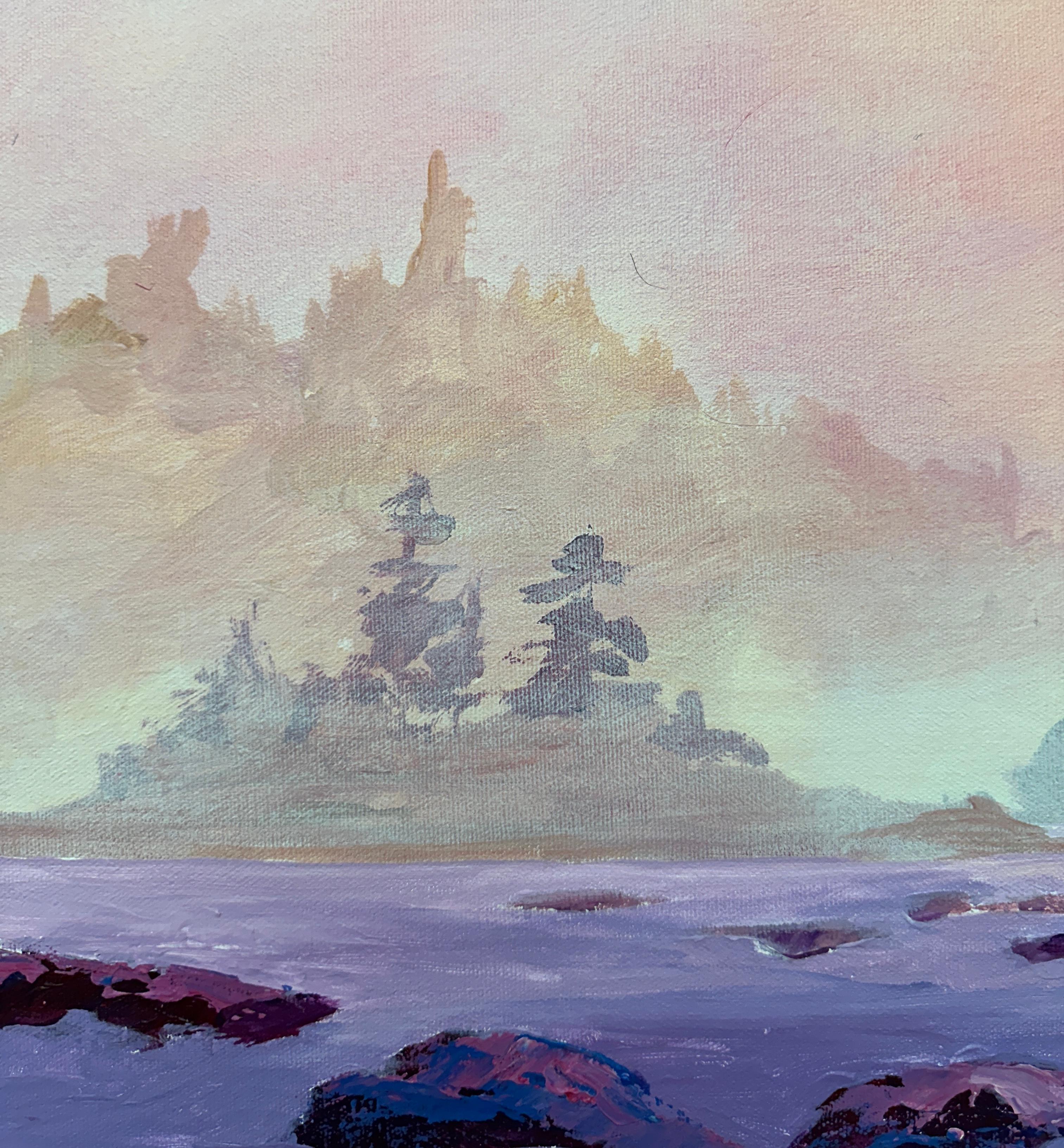 Niebla en la bahía, Pintura original - Landscape Painting Gris de JoAnn Golenia