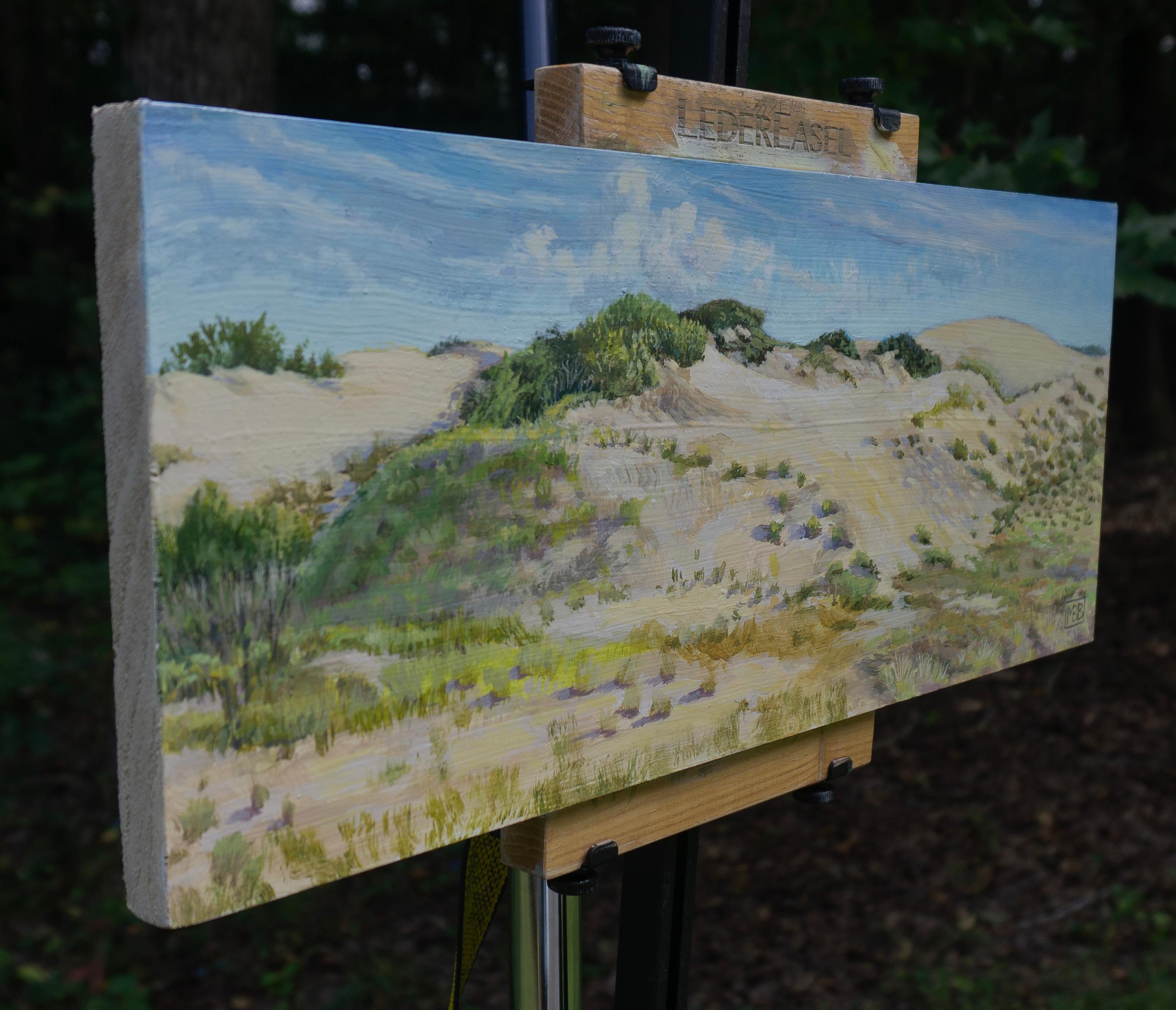 Dunes at Nags Head, Original Painting - Gray Landscape Painting by Mary Beatty-Brooks