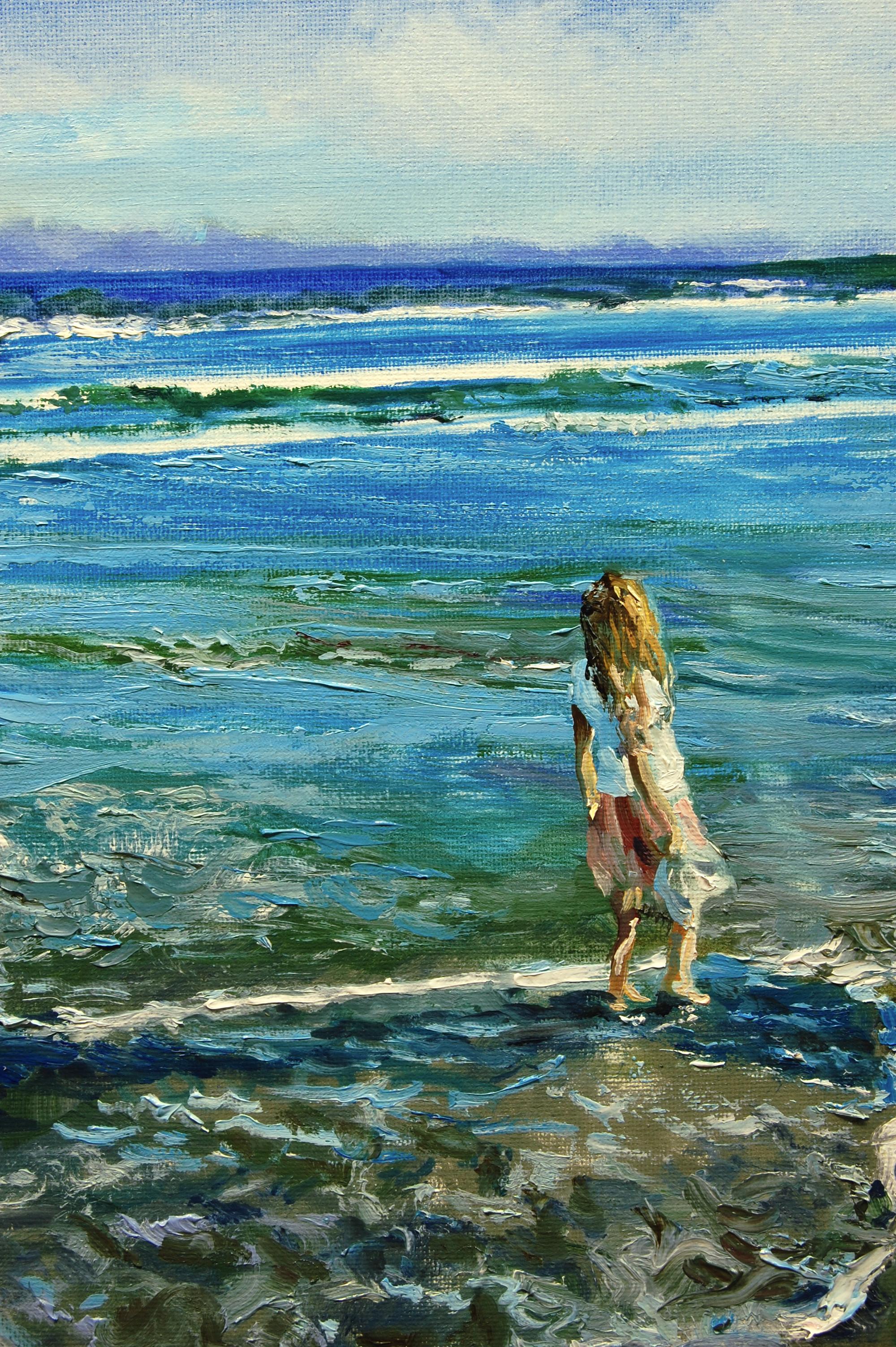 Auf Wiedersehen Sommer, Ölgemälde (Blau), Figurative Painting, von Onelio Marrero