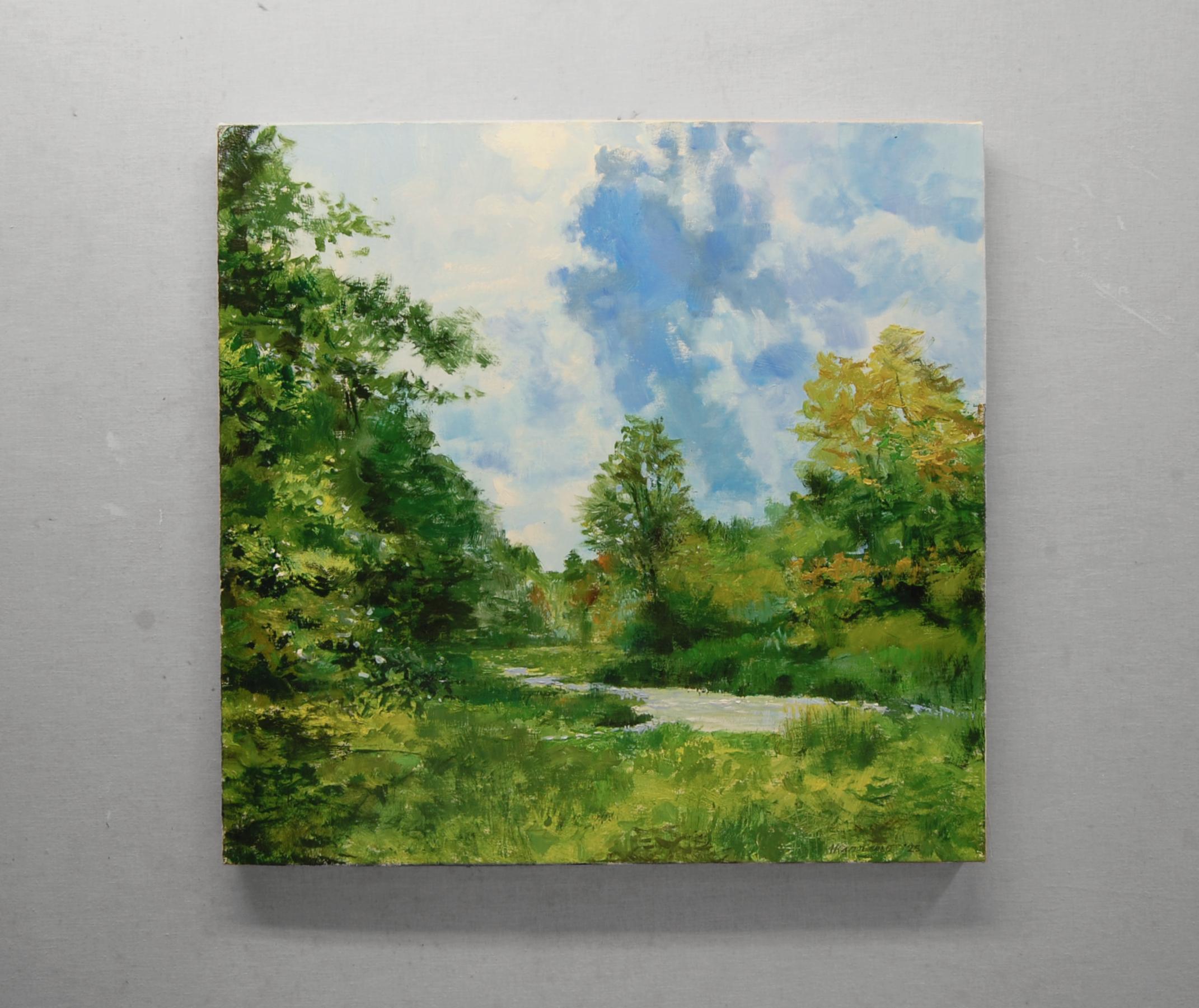 <p>Artist Comments<br>Artist Onelio Marrero captures a quietly dramatic view of a winding river near his home. Storm clouds rise near the apex of the sun, while lush vegetation surrounds the water below. The scene conveys the shifting atmosphere and