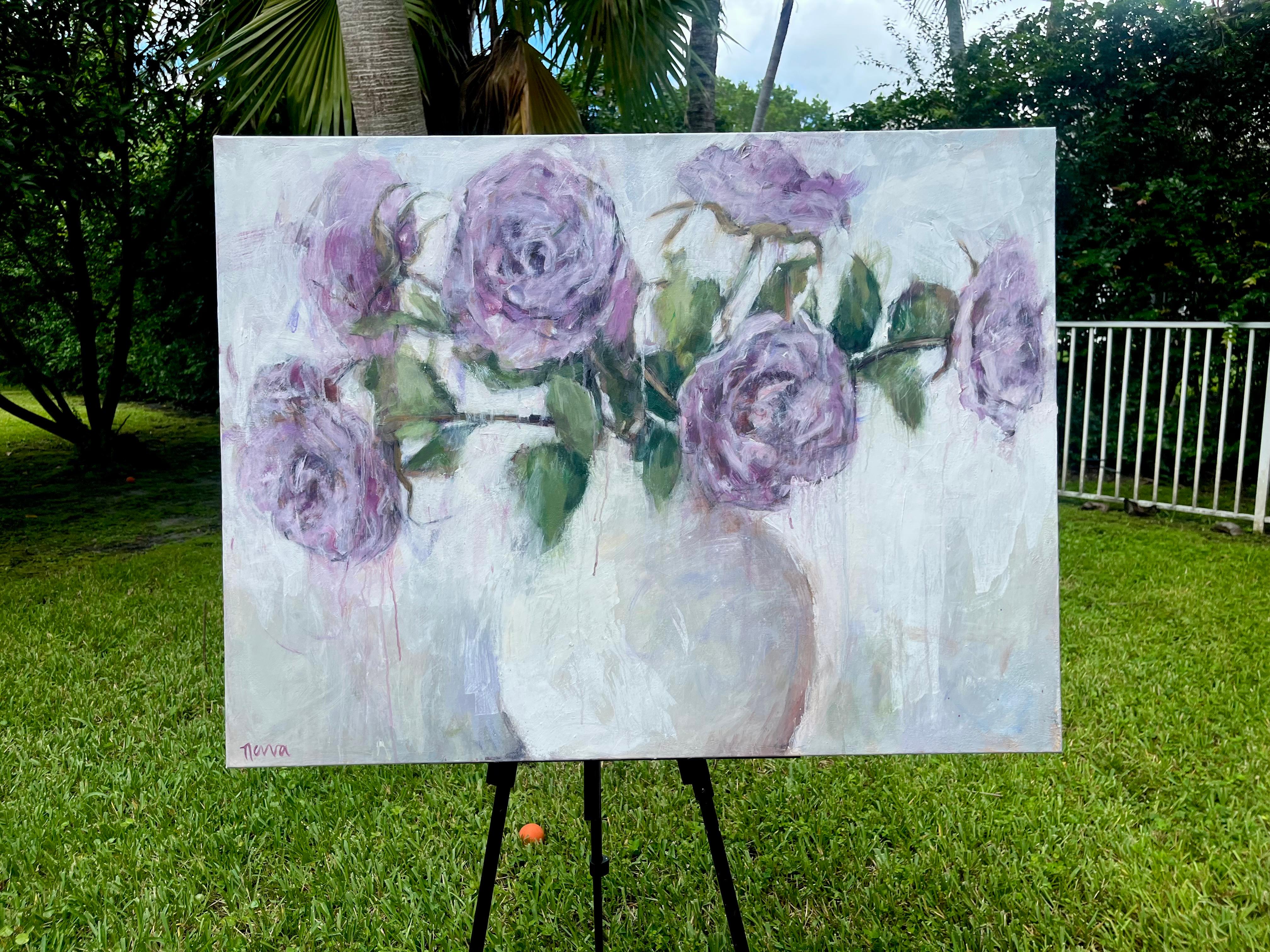 <p>Artist Comments<br>Soft layers of violet, lavender, and muted green create a dreamy bouquet that feels both fresh and timeless. Loose, gestural brushwork and subtle drips give the floral arrangement a sense of movement, while the pale background
