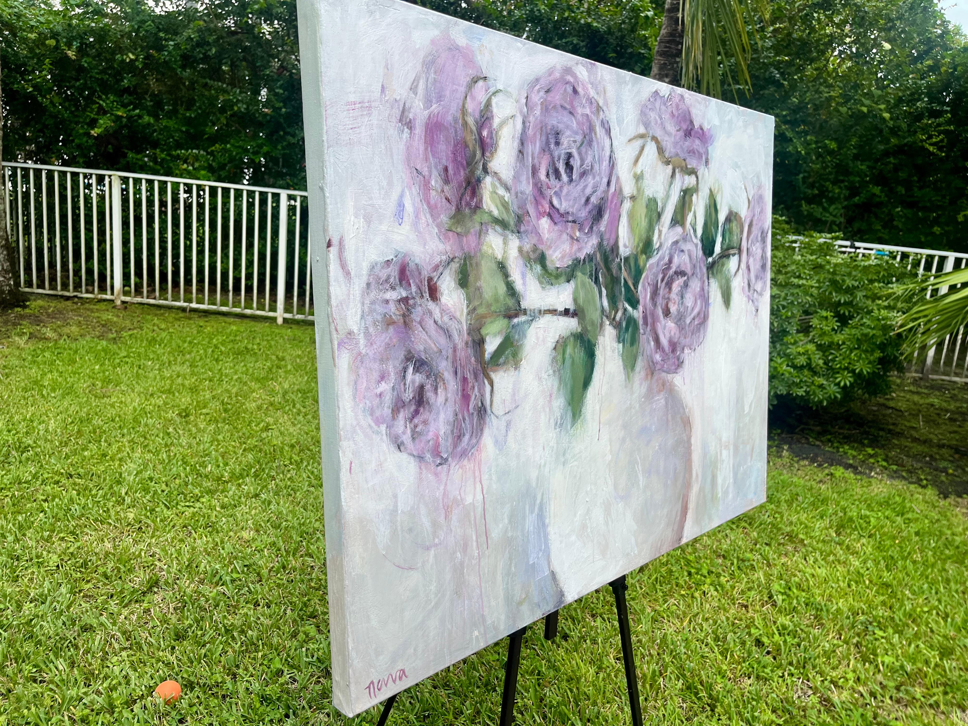 Purple Rain, Original Painting - Gray Still-Life Painting by Nava Lundy