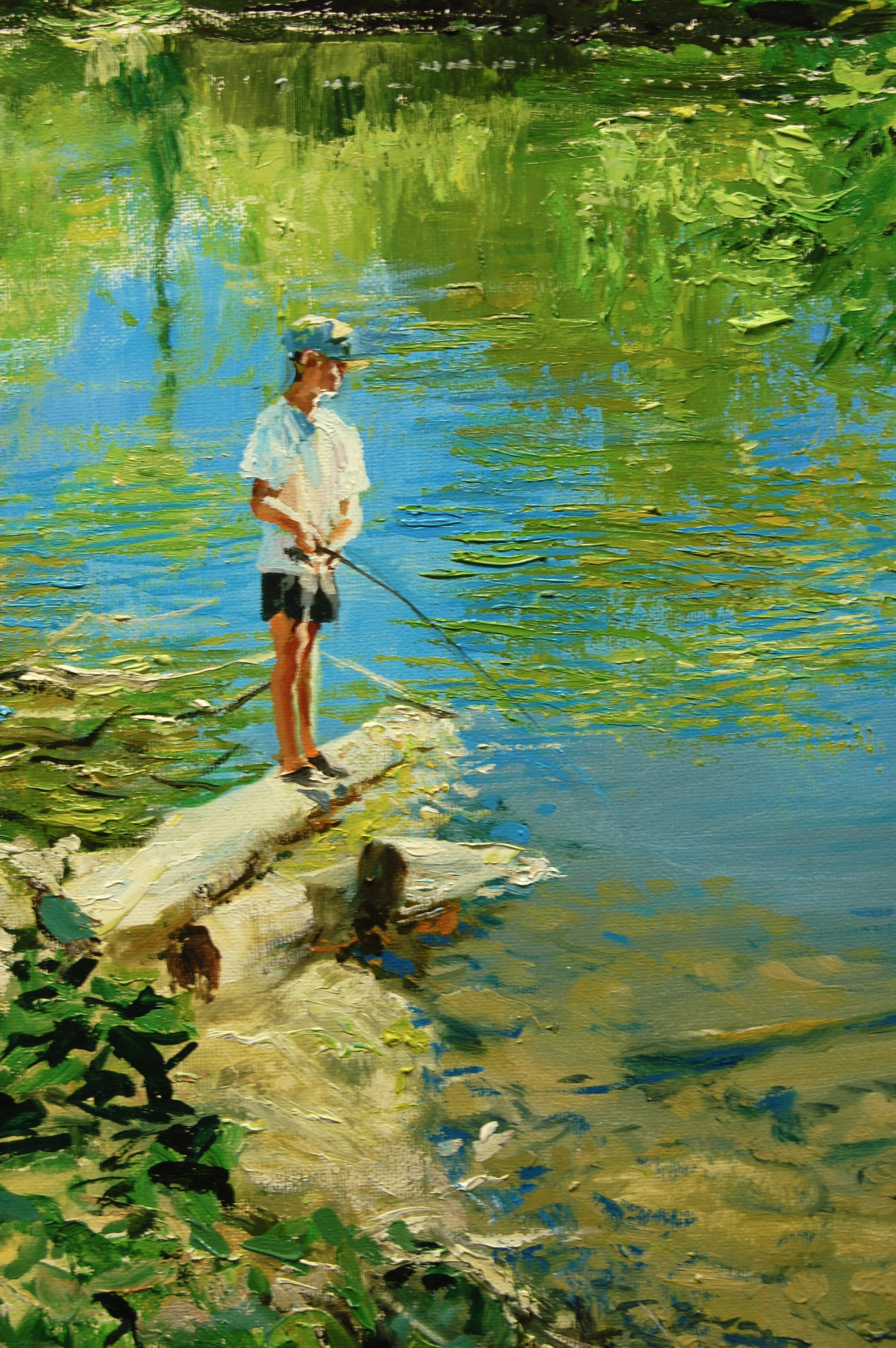 Vendredi, 15h, peinture à l'huile - Gris Landscape Painting par Onelio Marrero