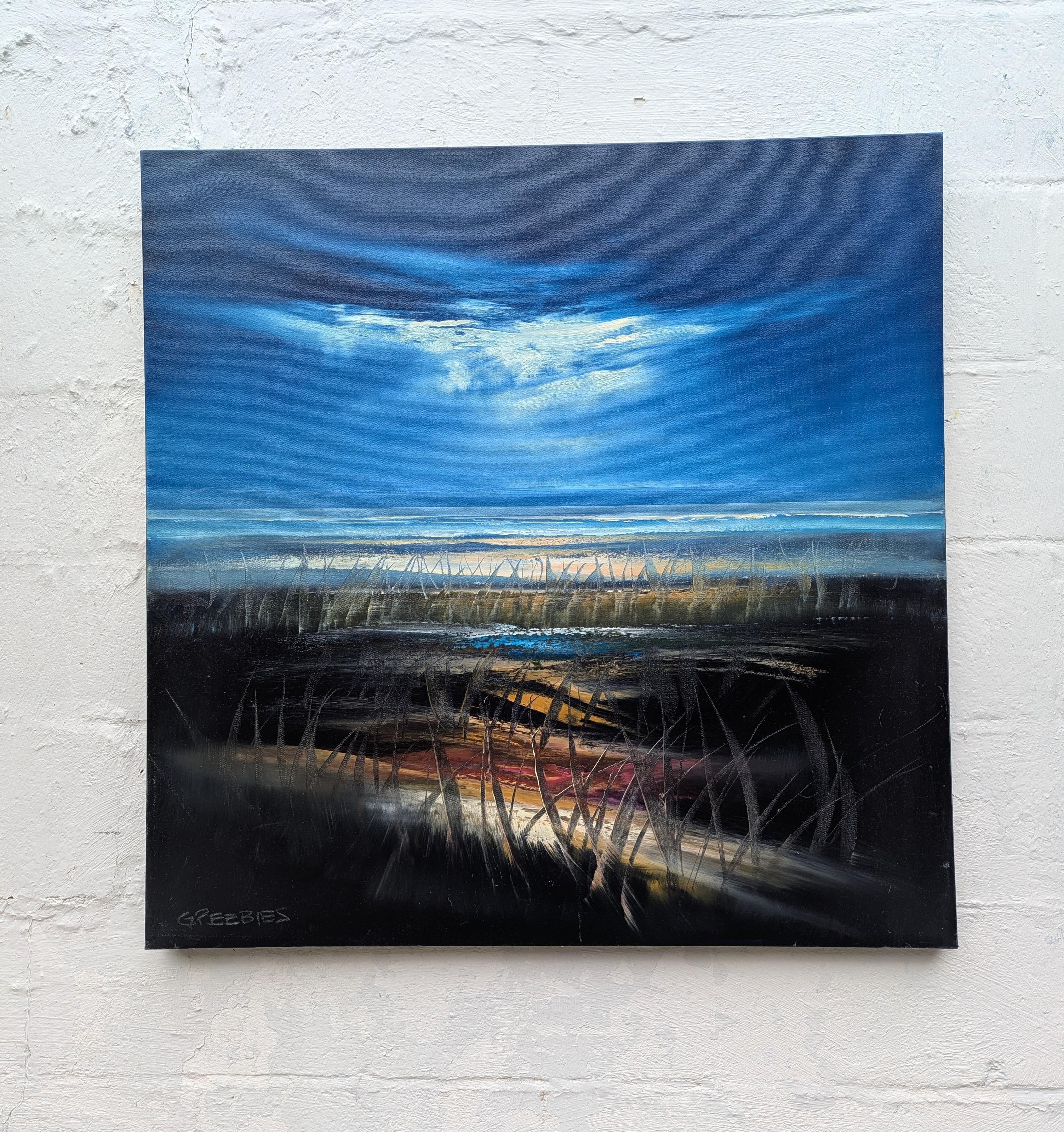 Woody Blues, peinture à l'huile - Expressionniste Painting par George Peebles
