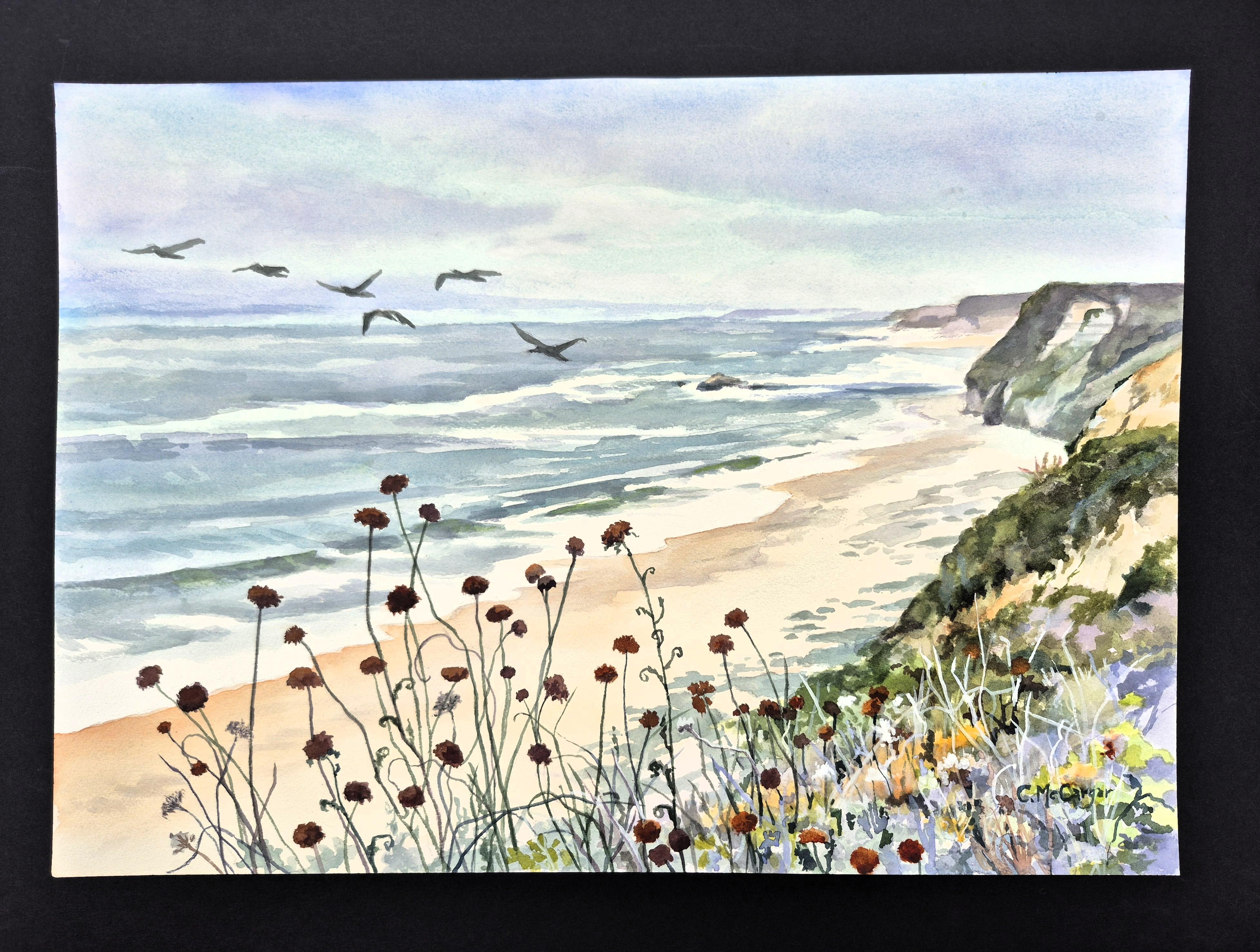 <p>Artist Comments<br>Wildflowers blooming in the foreground create a focal point against the misty sky and sea in the background. The view depicts the enchanting coastline of California along the Cowell-Purisima Trail south of Half Moon Bay. Artist