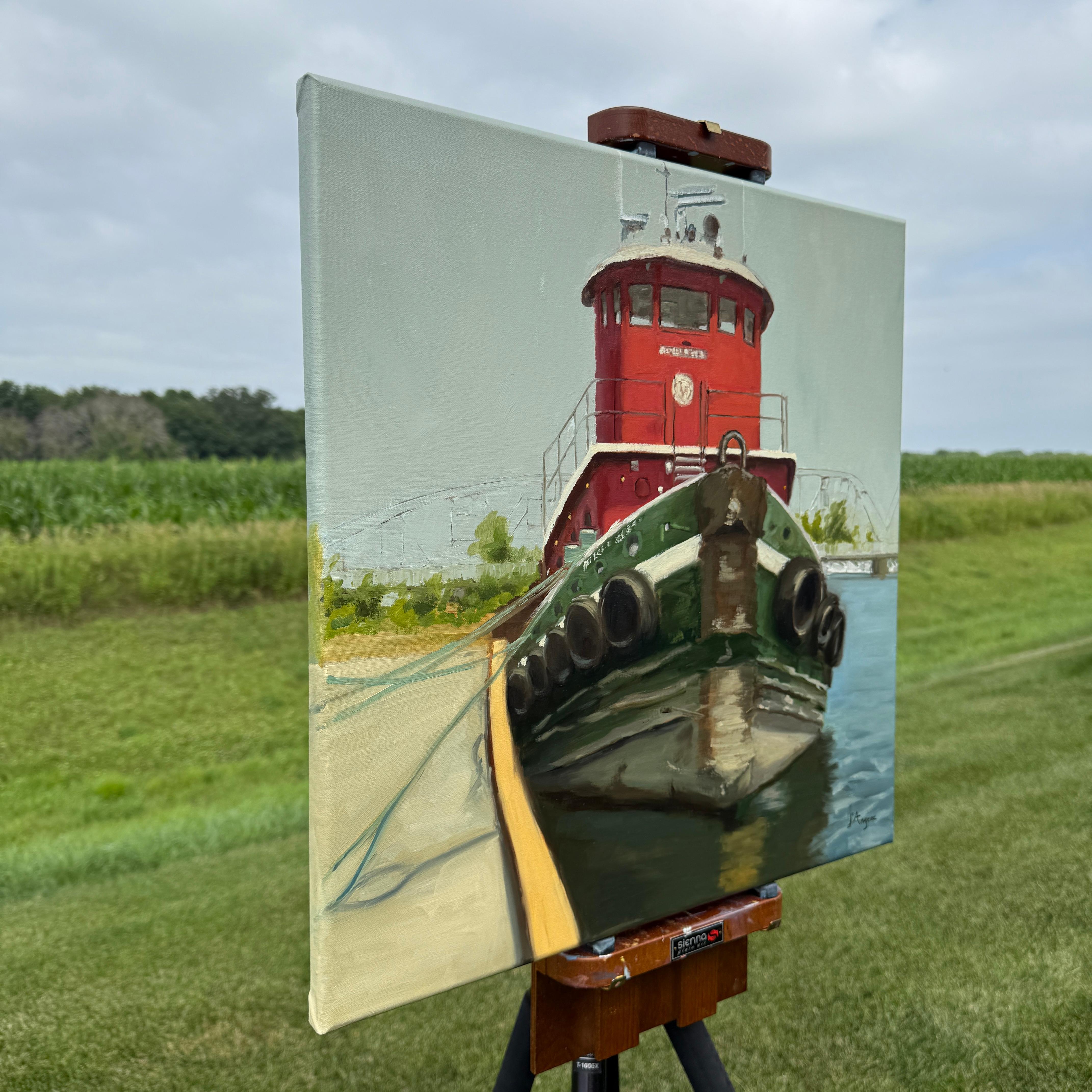 Tugboat, Oil Painting - Impressionist Art by Karen d’Angeac Mihm