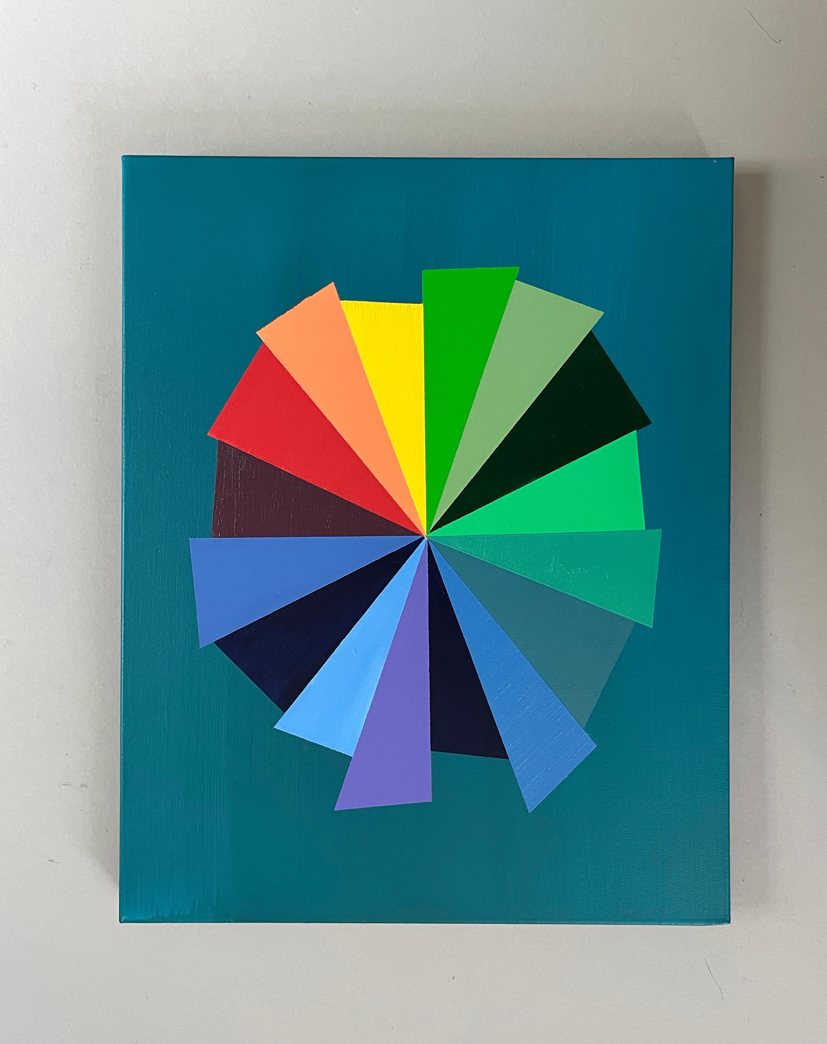 <p>Artist Comments<br>A modern painting explores the harmony and tension between geometric form and vibrant color. Each segment represents a unique emotional tone, creating a visual symphony that invites introspection and movement. The structured