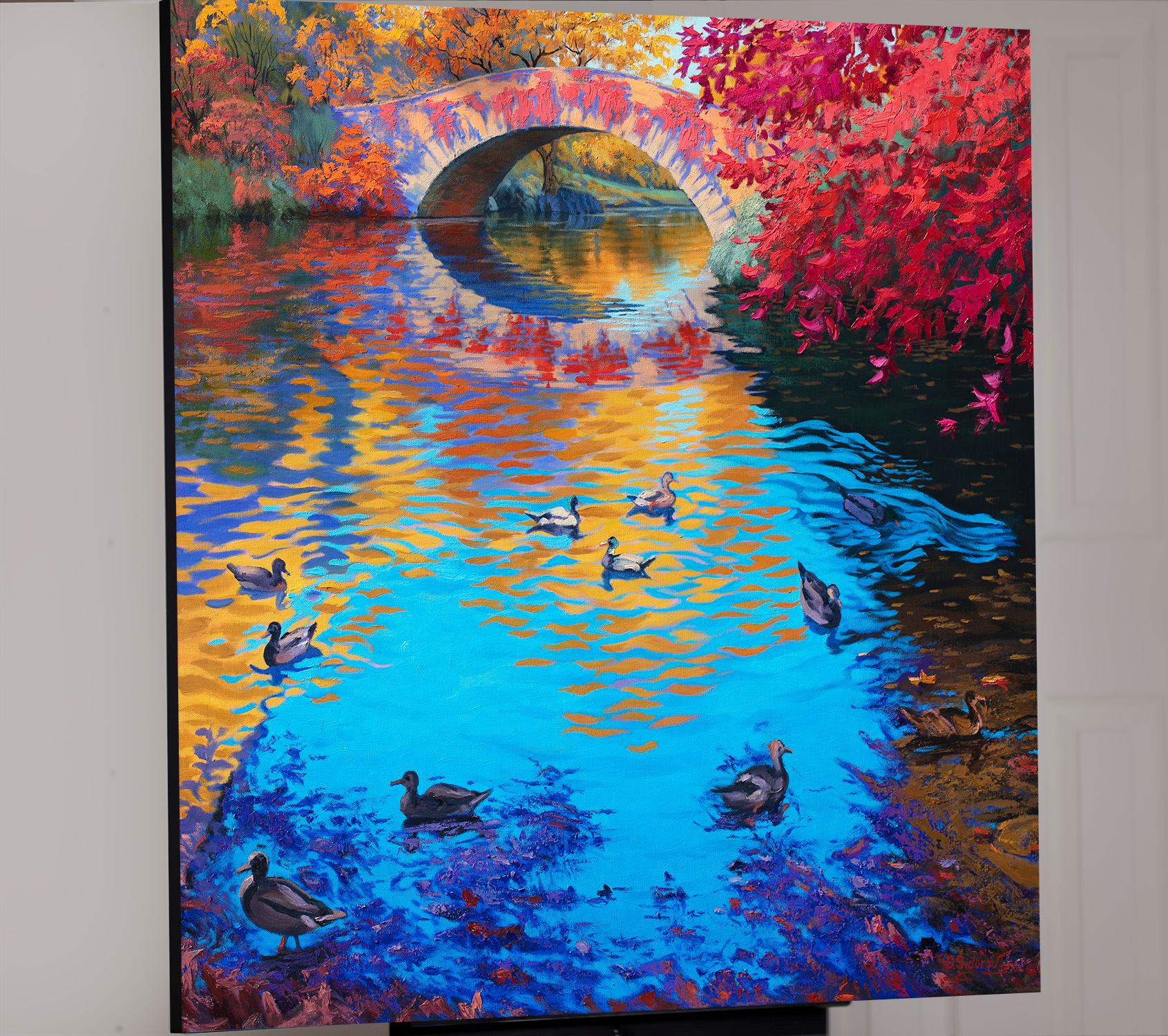 Canards à Central Park, New York, peinture à l'huile - Expressionniste Painting par Stanislav Sidorov
