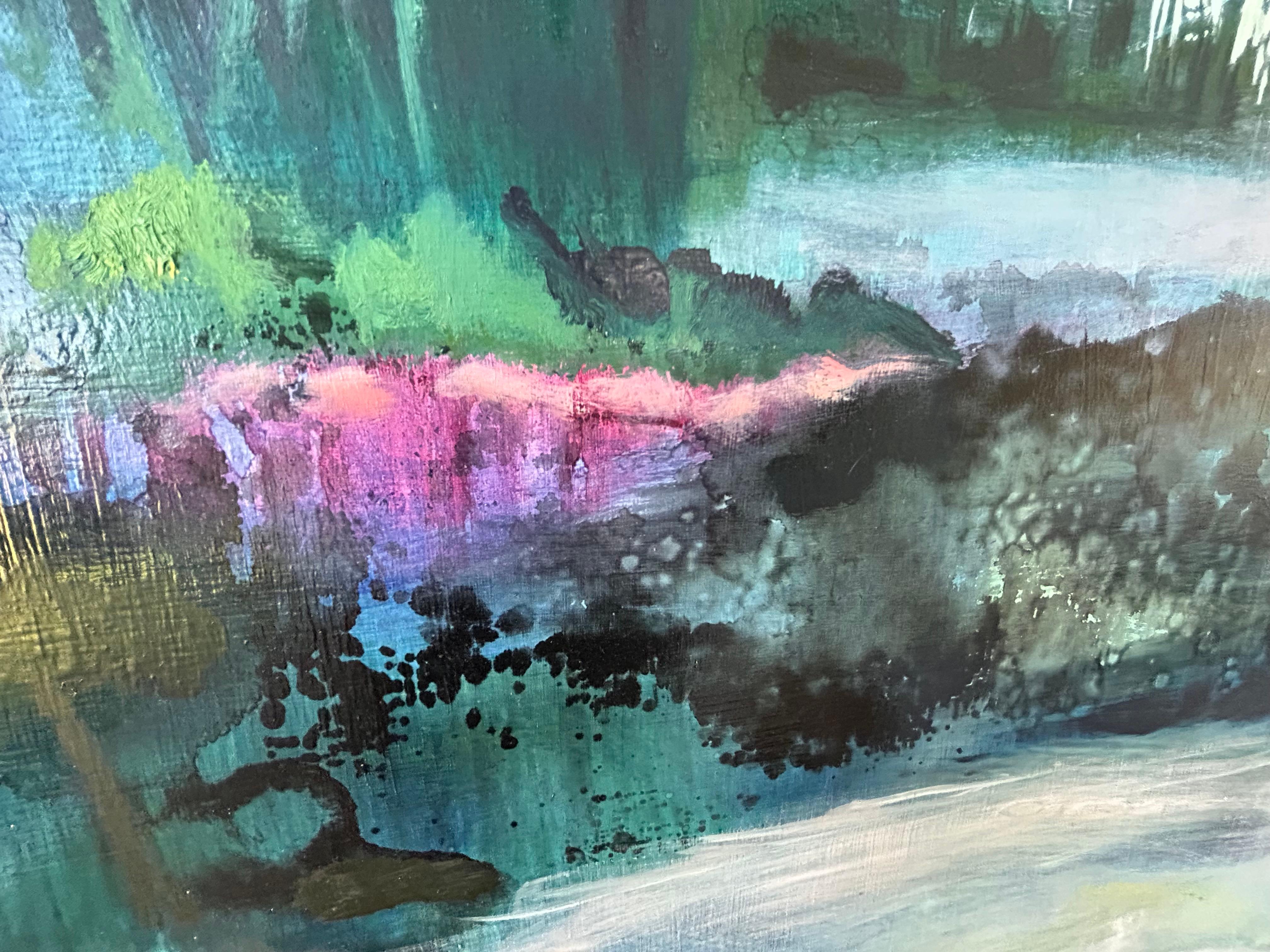 Der Himmel berührt Kawela: 2, Ölgemälde (Grau), Landscape Painting, von Lisa Crosby