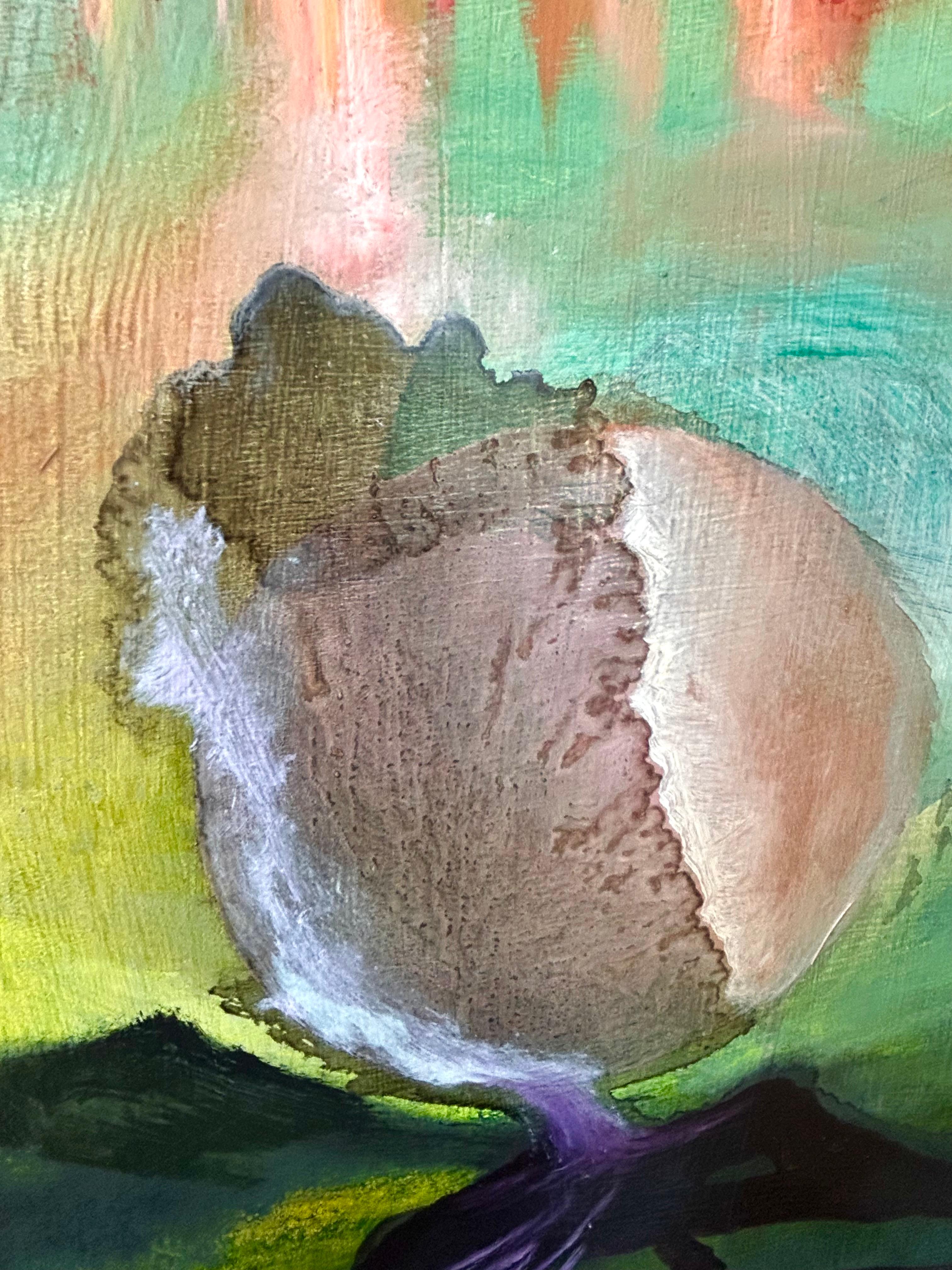 Der Himmel berührt Kawela, Ölgemälde (Braun), Landscape Painting, von Lisa Crosby