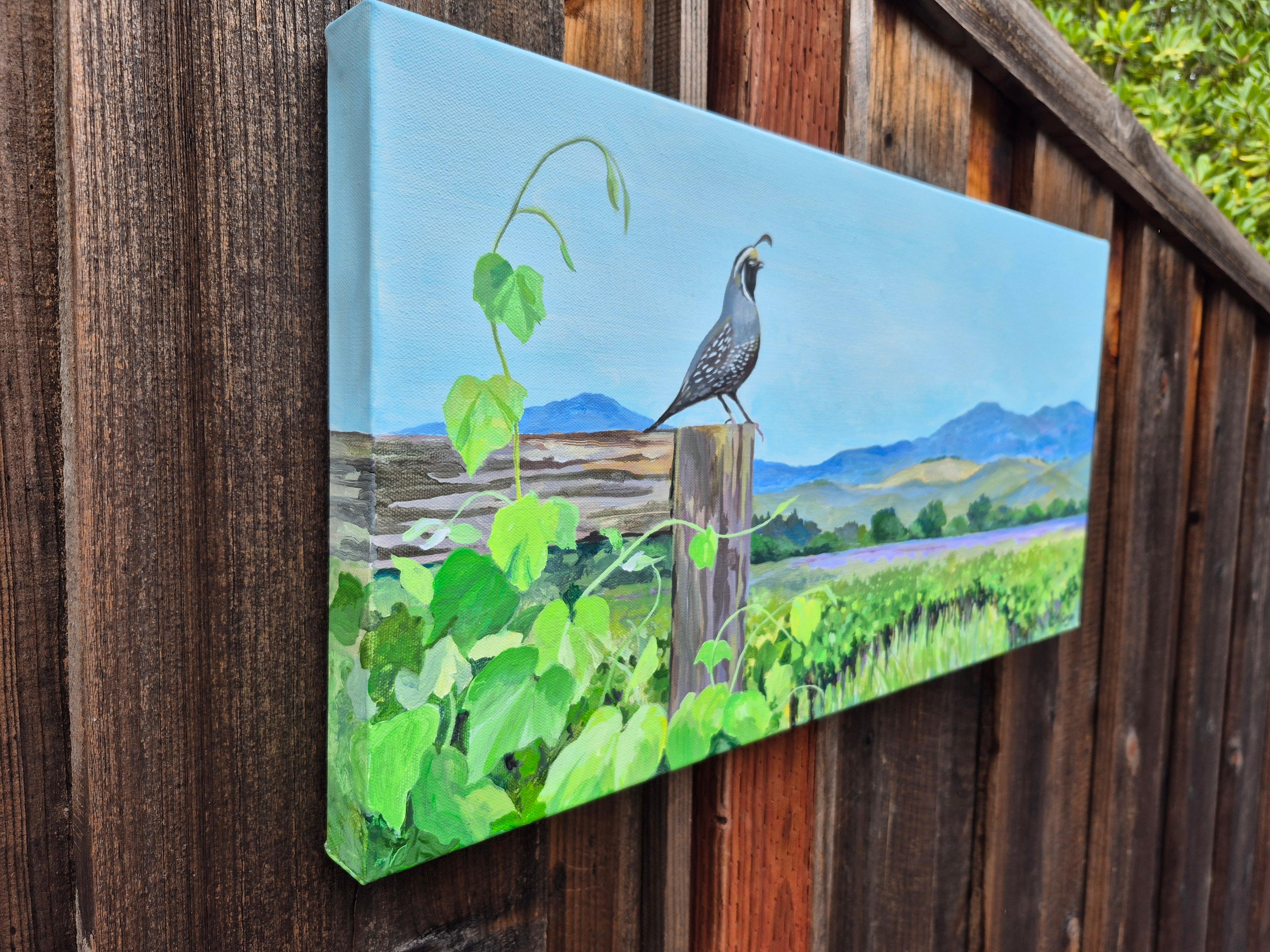 Caille à l'affût du vignoble, peinture originale - Impressionnisme Art par Catherine McCargar