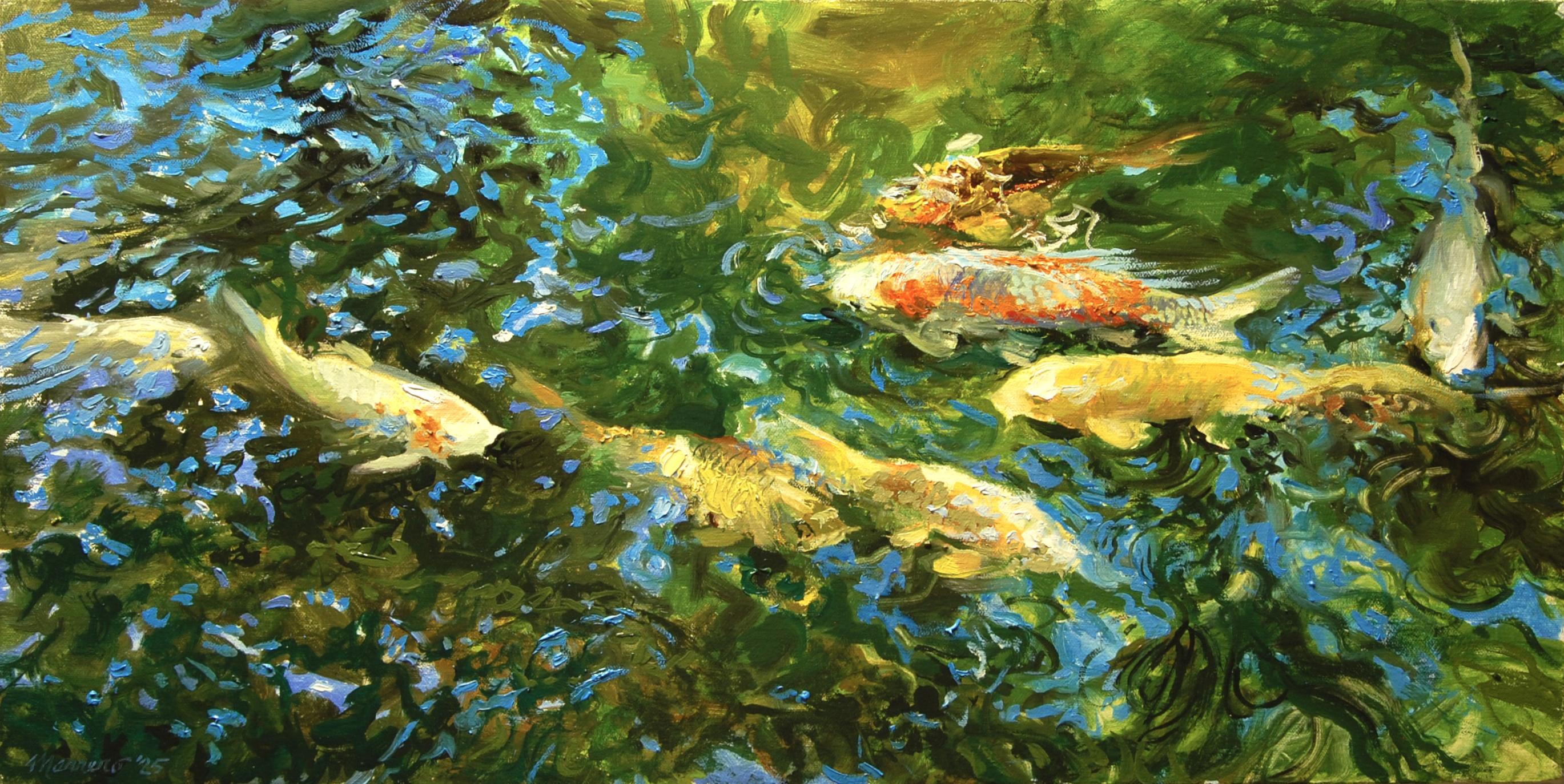 Hungry Koi, Oil Painting