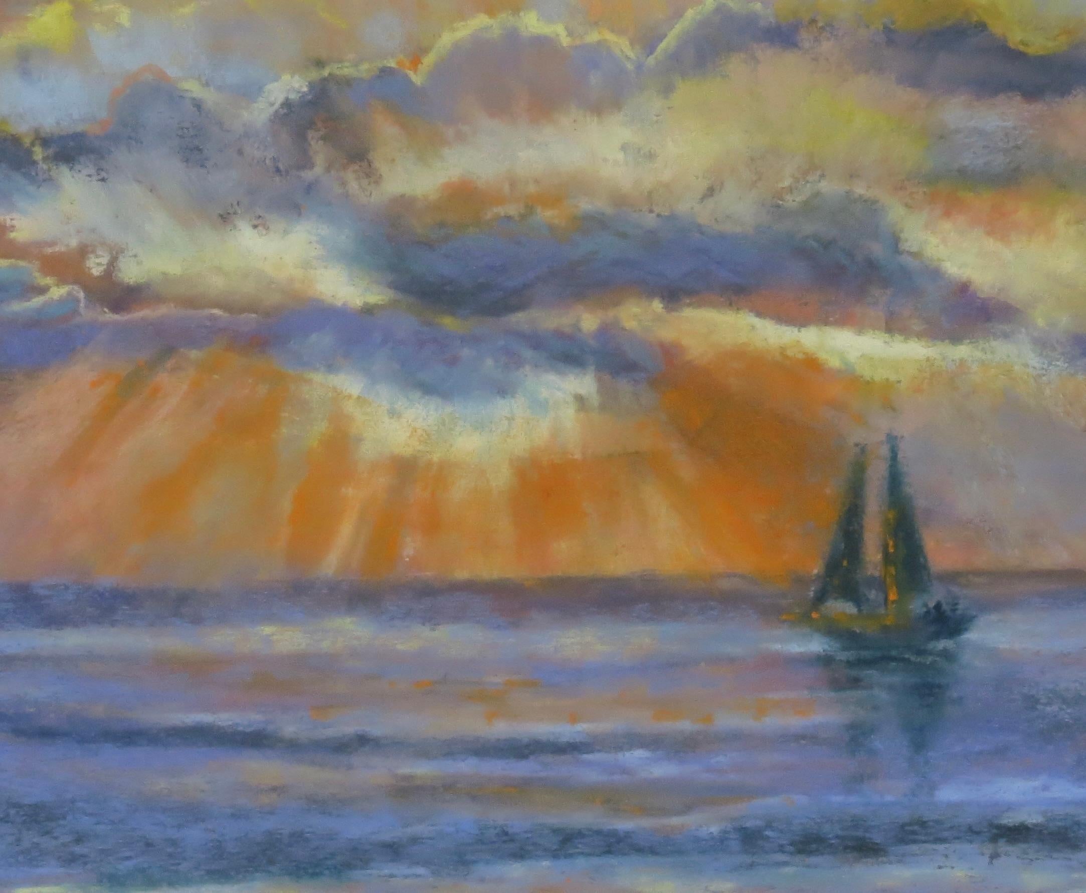 Die Umarmung der Morgenröte, Originalgemälde (Grau), Landscape Art, von Joanie Ford