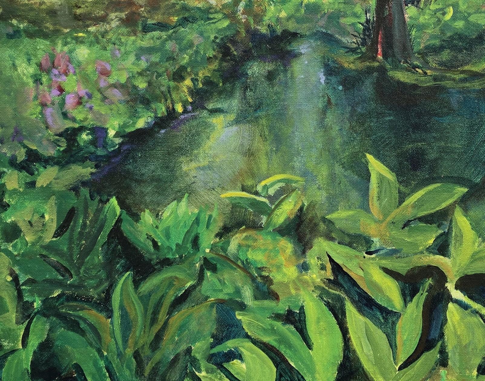 Forêt se baignant dans le vert, peinture originale en vente 1