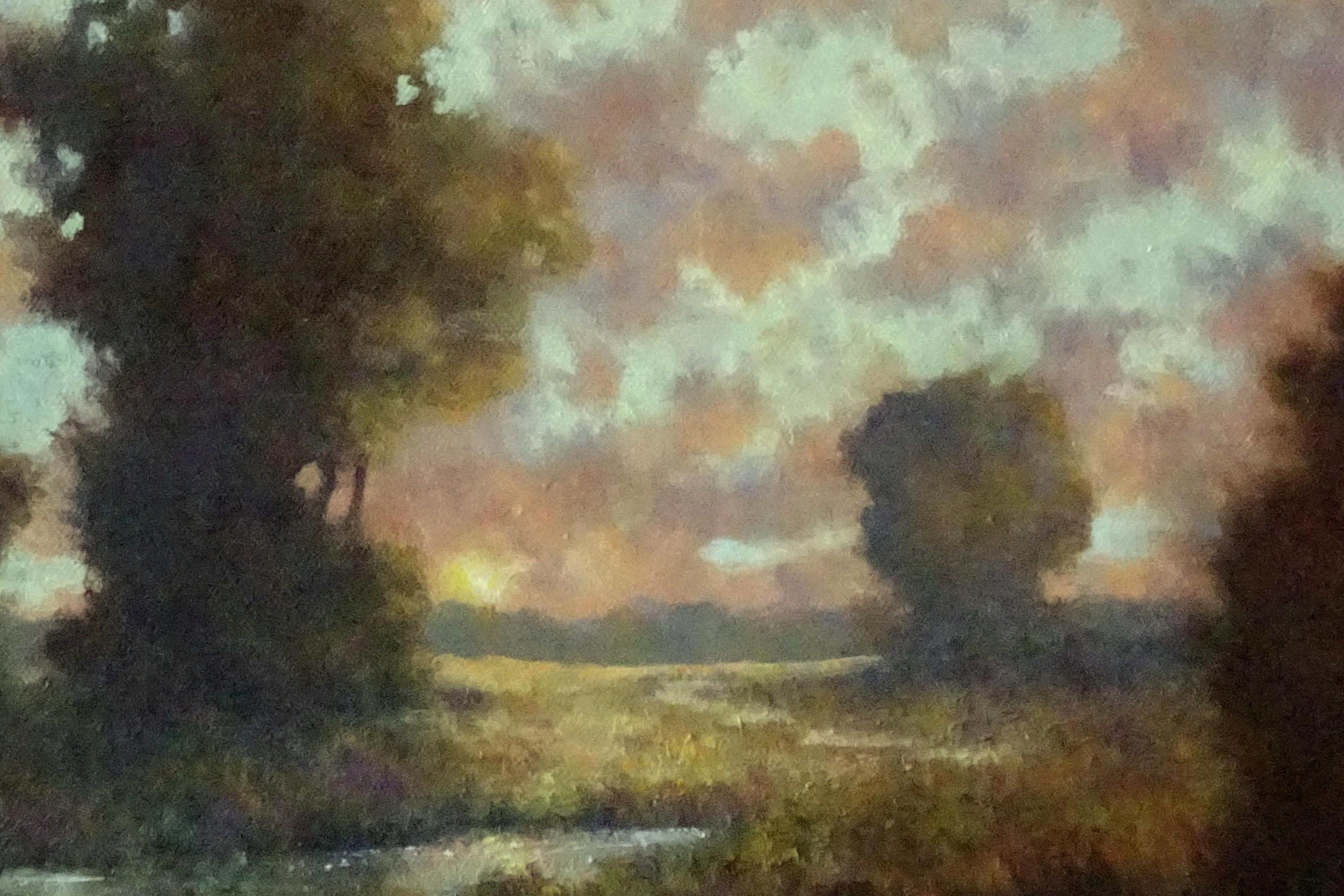 Symphonie dorée, peinture à l'huile - Gris Landscape Painting par Gail Greene