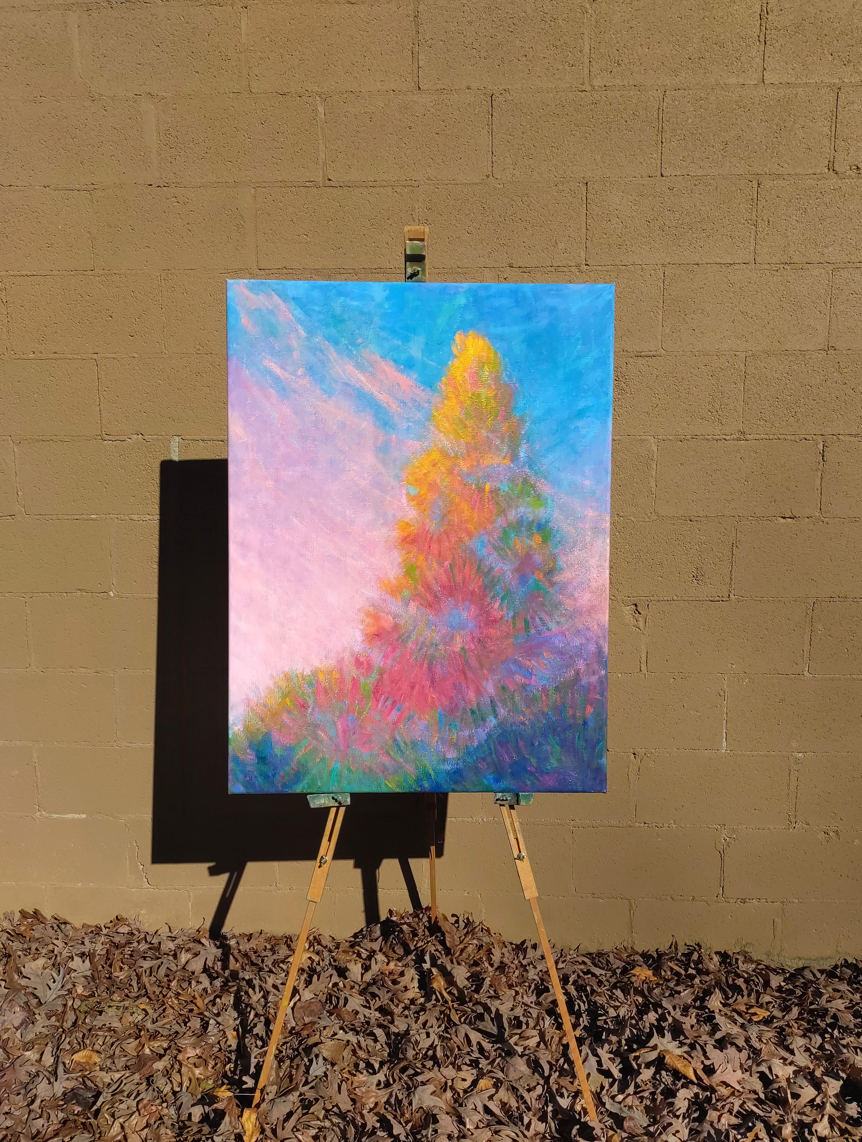 <p>Commentaires de l'artiste<br />Un peuplier tulipe se dresse comme une pagode dorée par une belle journée ensoleillée. La lumière pastel du ciel reflète son éclat chaleureux sur l'arbre. Les œuvres d'art évoquent une énergie joyeuse et