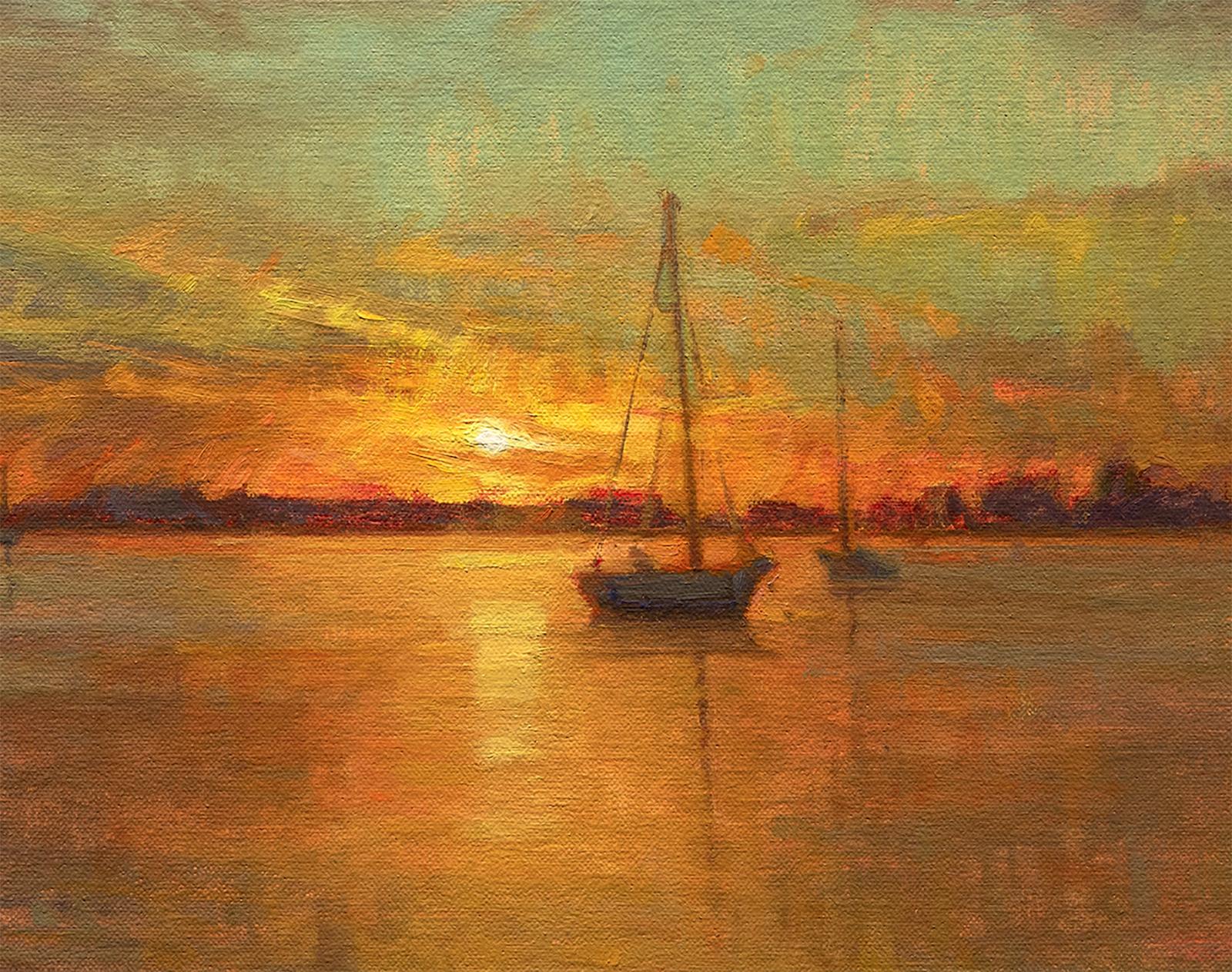 Aruna Rao - Harbor Glow, Oil Painting For Sale at 1stDibs