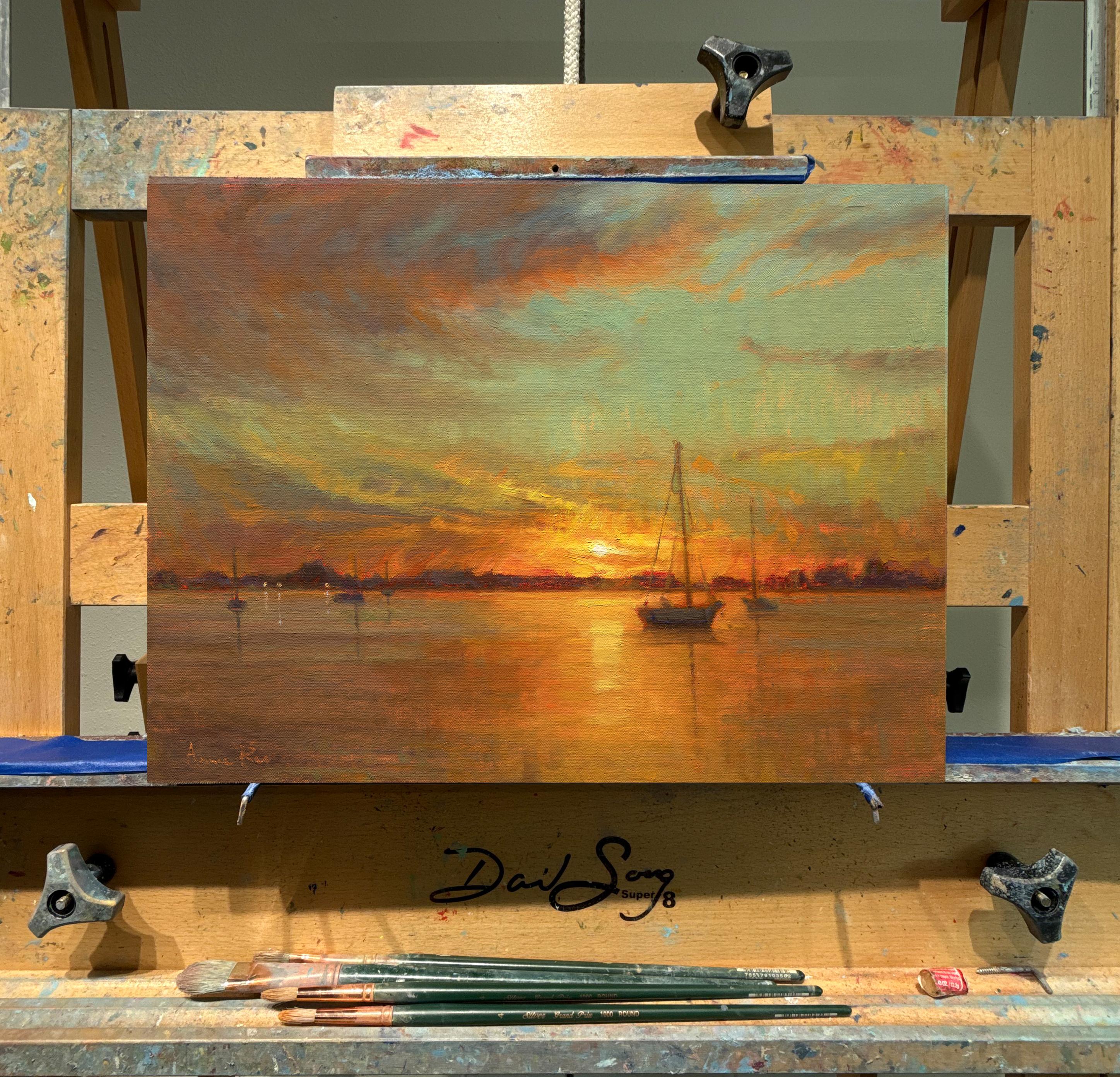 Aruna Rao - Harbor Glow, Oil Painting For Sale at 1stDibs
