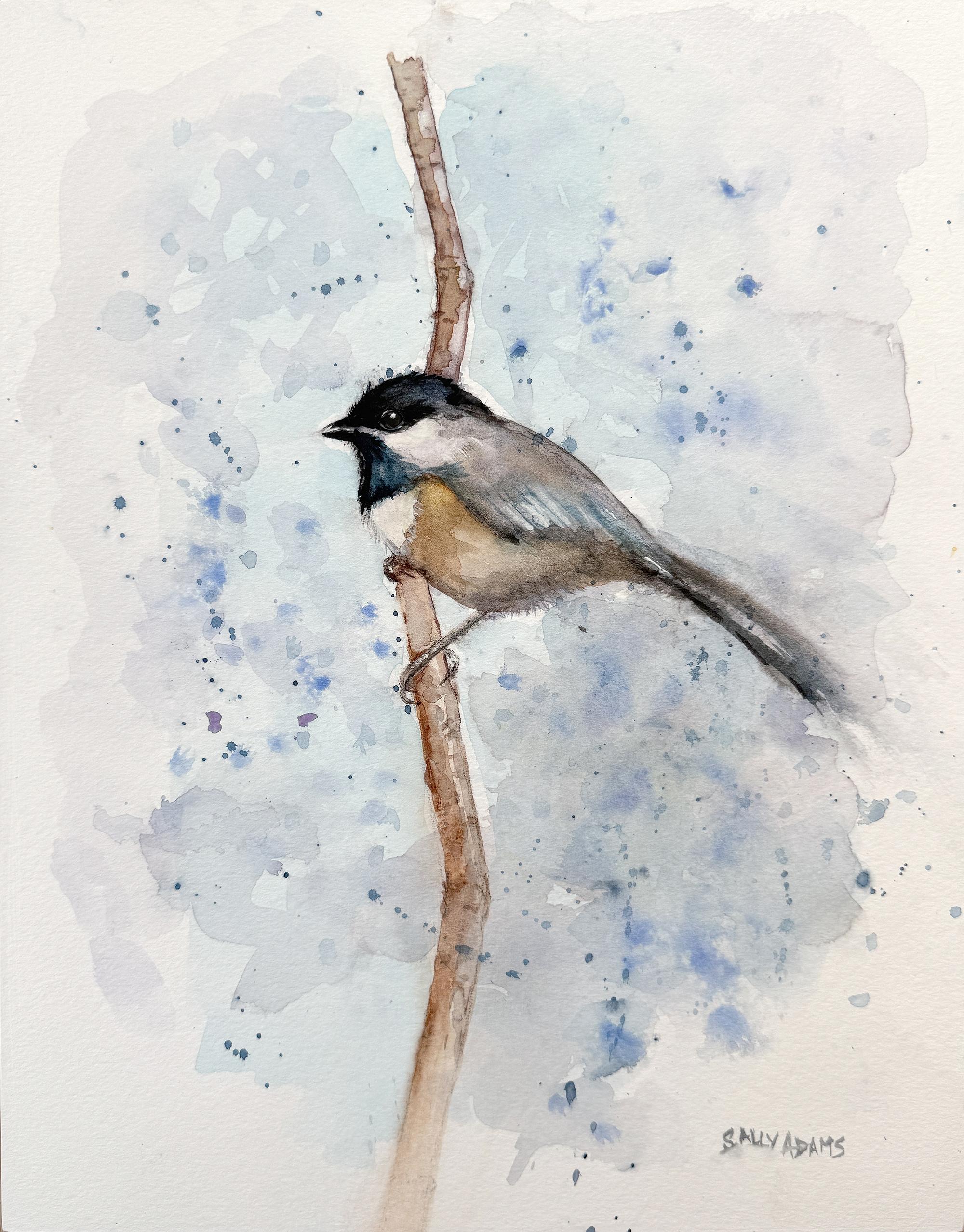 Animal Art de Sally Adams - Chilly Chickadee, Original Painting