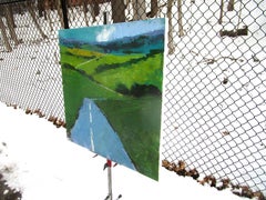 Route à travers des champs verts, Angleterre, peinture originale