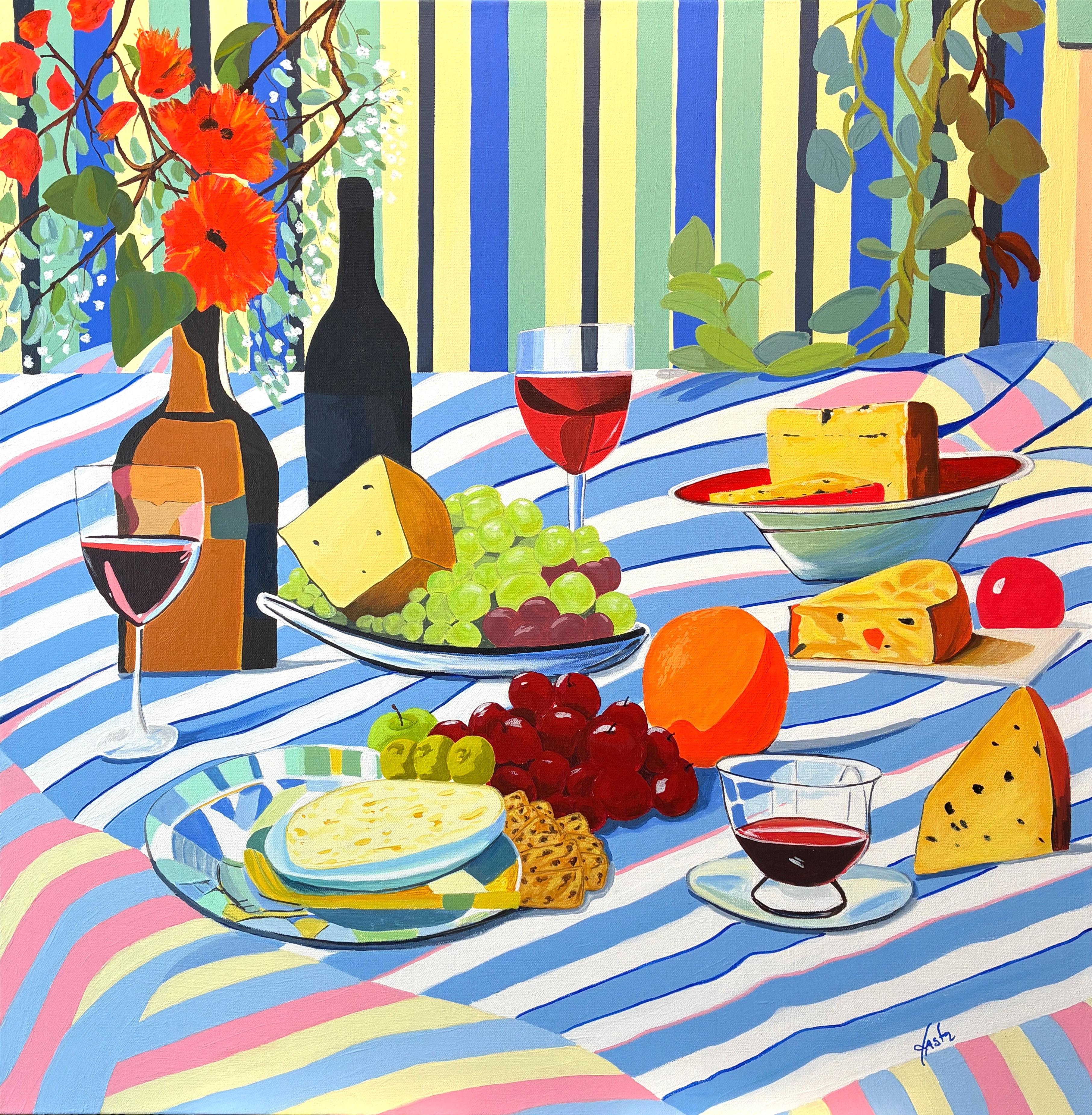 Picnic with Wine and Cheese, Original Painting - Art by John Jaster