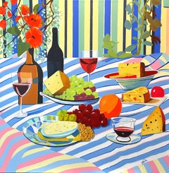 Picnic with Wine and Cheese, Original Painting