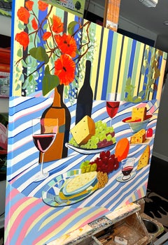 Picnic with Wine and Cheese, Original Painting