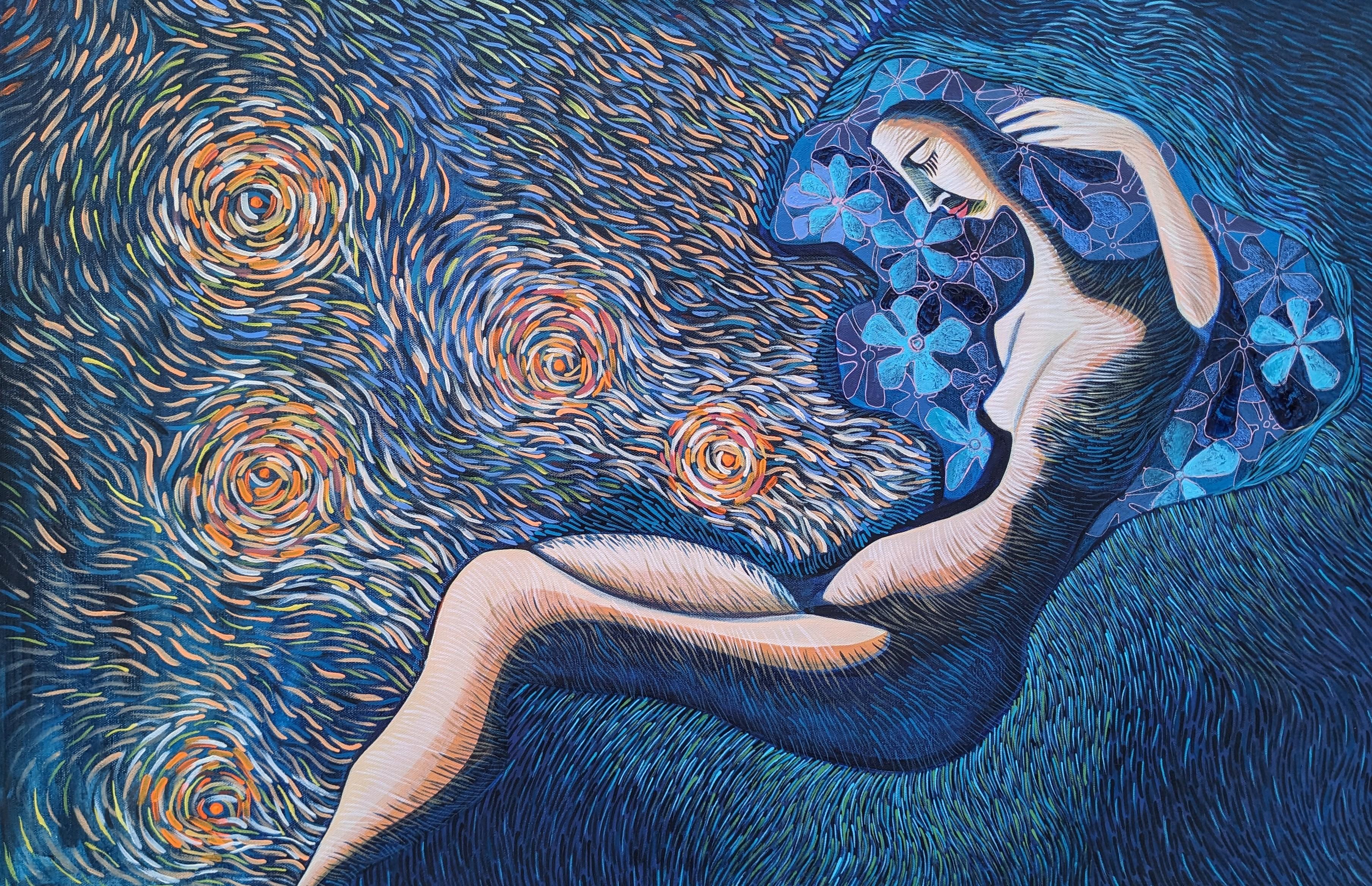 Nude Painting de Diana Elena Chelaru - A la Luz de las Estrellas, Pintura Original