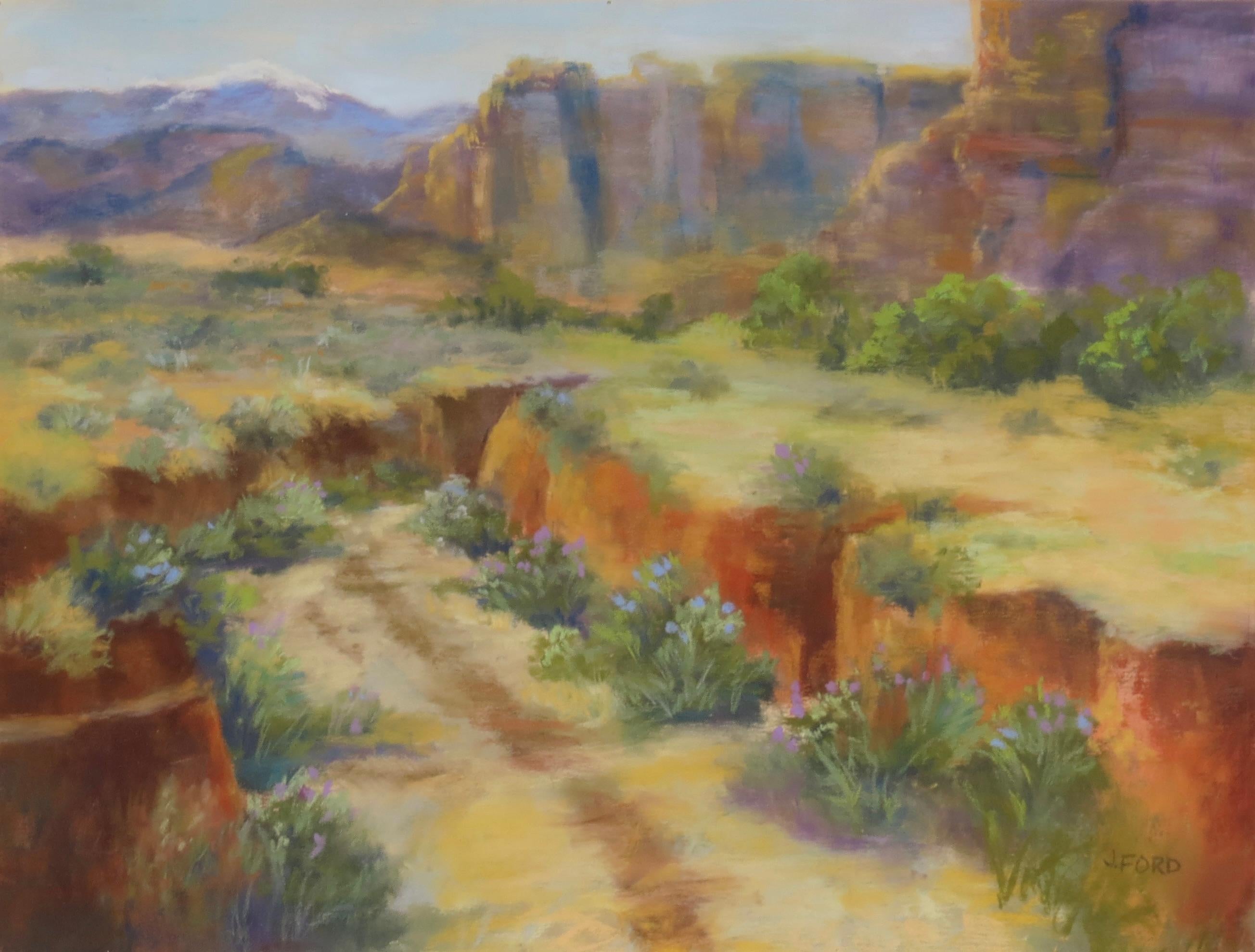 Joanie Ford Landscape Art – Warten auf Regen, Originalgemälde