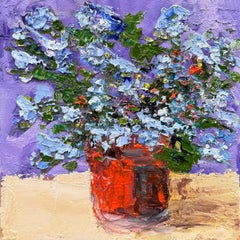 Plumbago in a Terra Cotta Flower Pot, Oil Painting