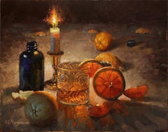 Orange Fireworks, Oil Painting