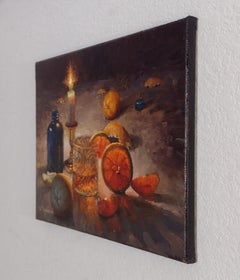 Orange Fireworks, Oil Painting