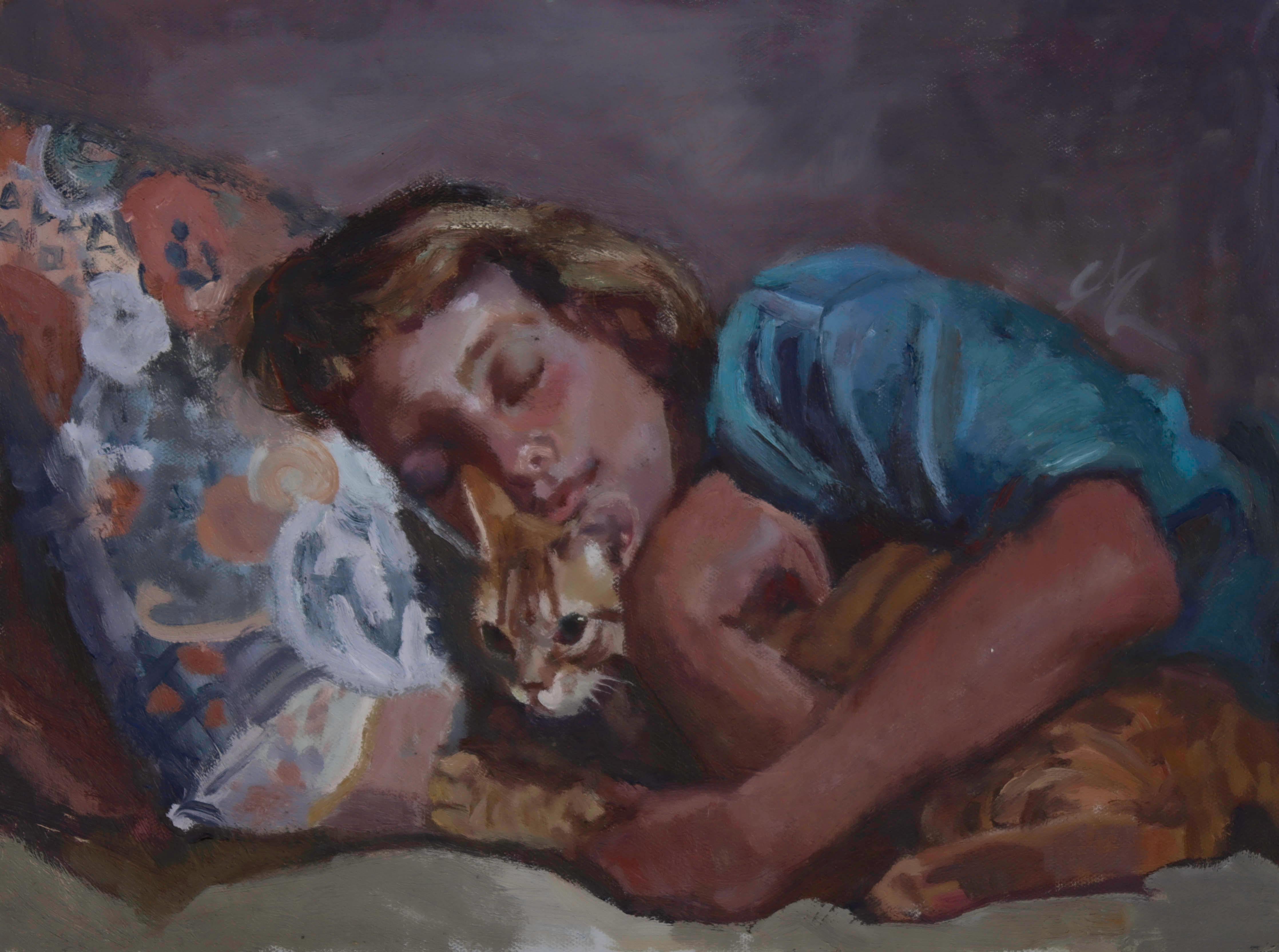 Kitty Comfort, peinture à l'huile - Art de C M Cooper