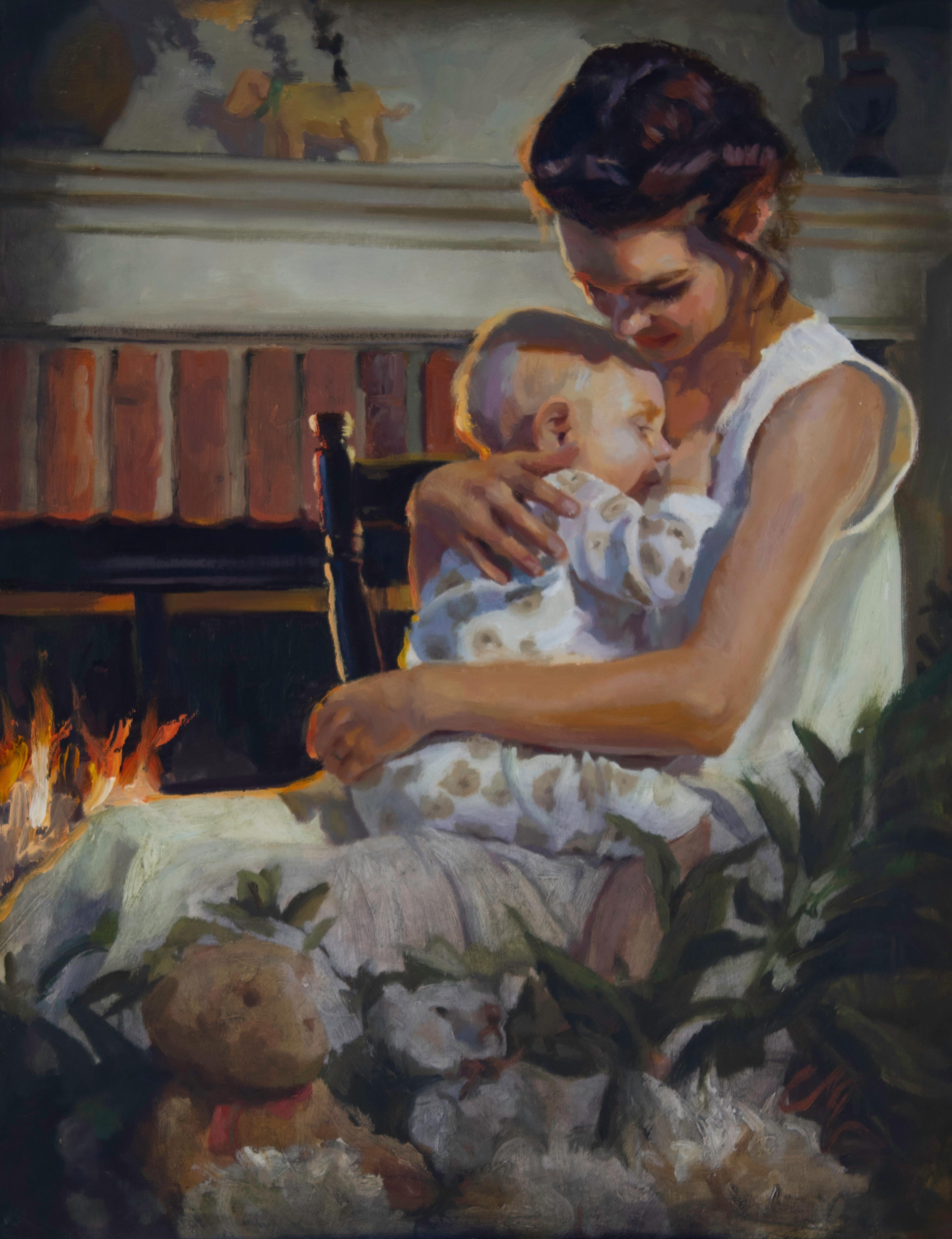 By the Fireside, Oil Painting