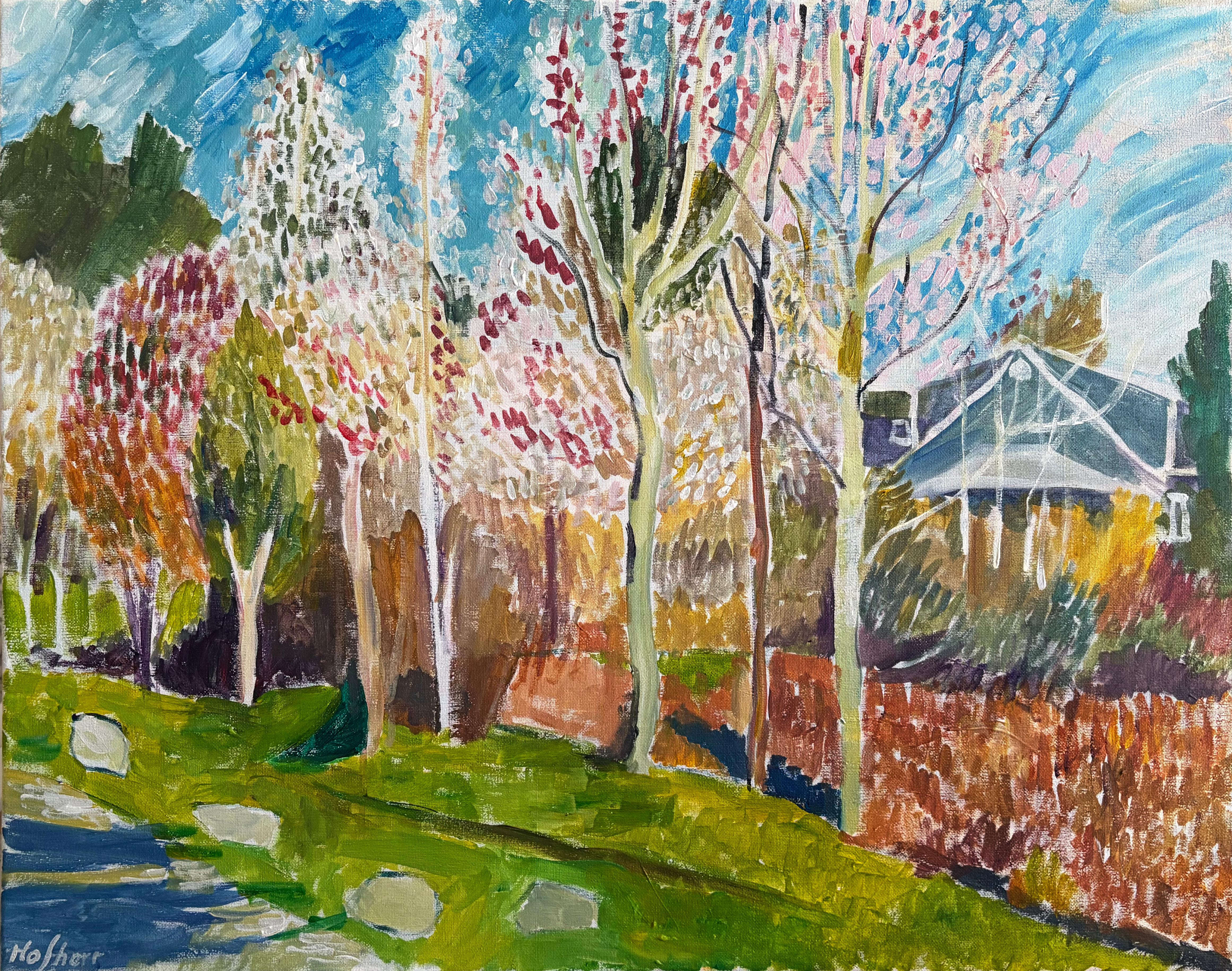 Robert Hofherr Landscape Painting - Trees in Bloom, Original Painting
