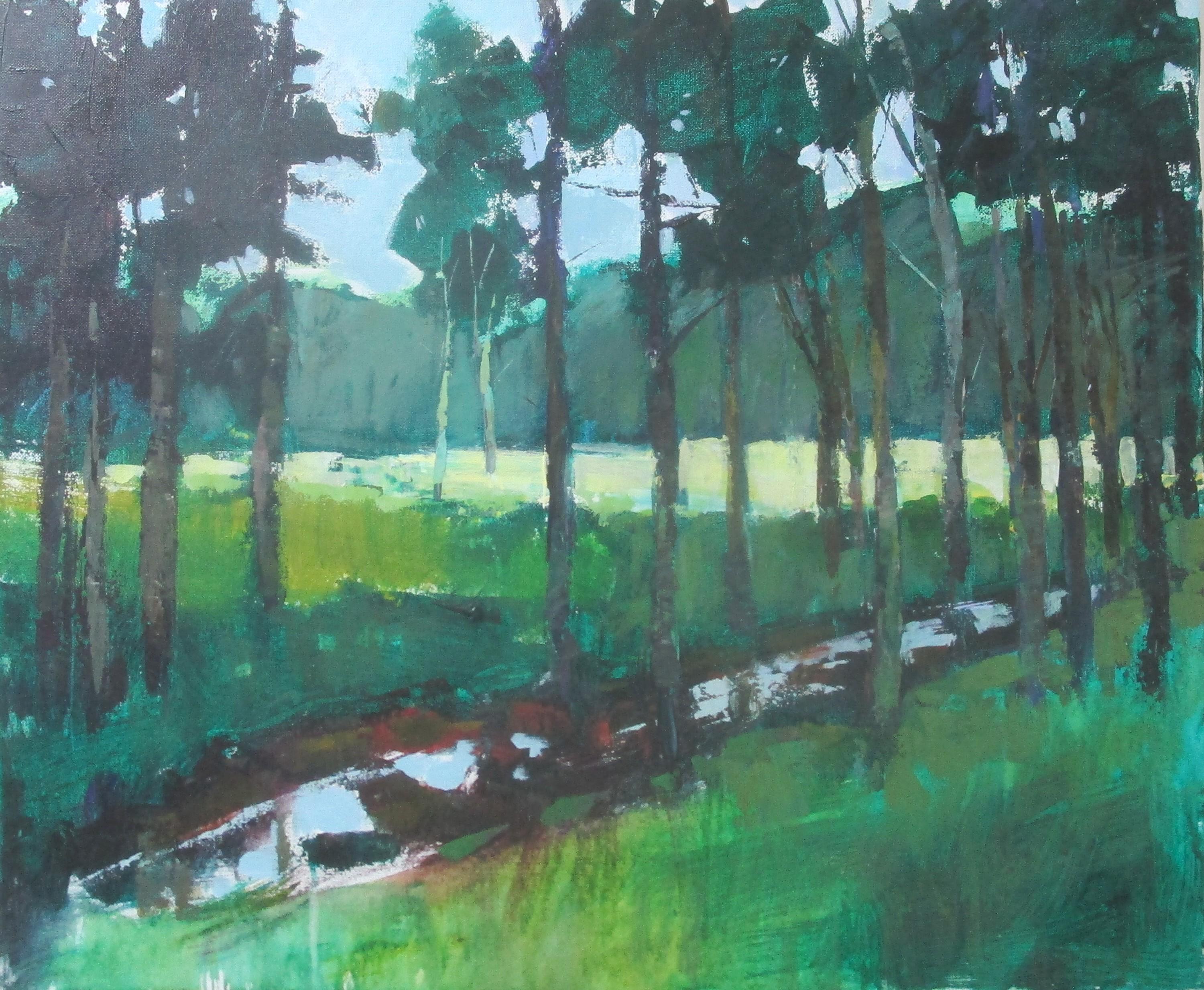 Stream in the Woods, Original Painting - Art by Janet Dyer