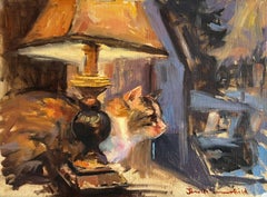 Contemplant la tempête de neige, peinture à l'huile