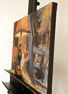 Contemplant la tempête de neige, peinture à l'huile