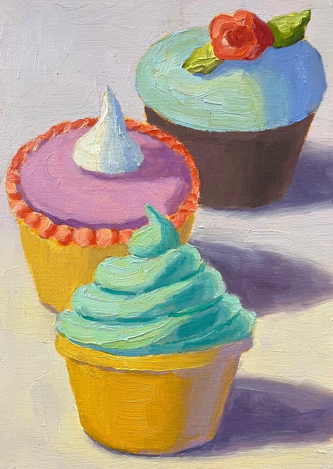 Cupcake-Trio, Ölgemälde – Art von Pat Doherty