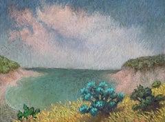 Winterliche Nadelbäume oberhalb der Bucht, Originalgemälde