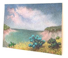 Winterliche Nadelbäume oberhalb der Bucht, Originalgemälde
