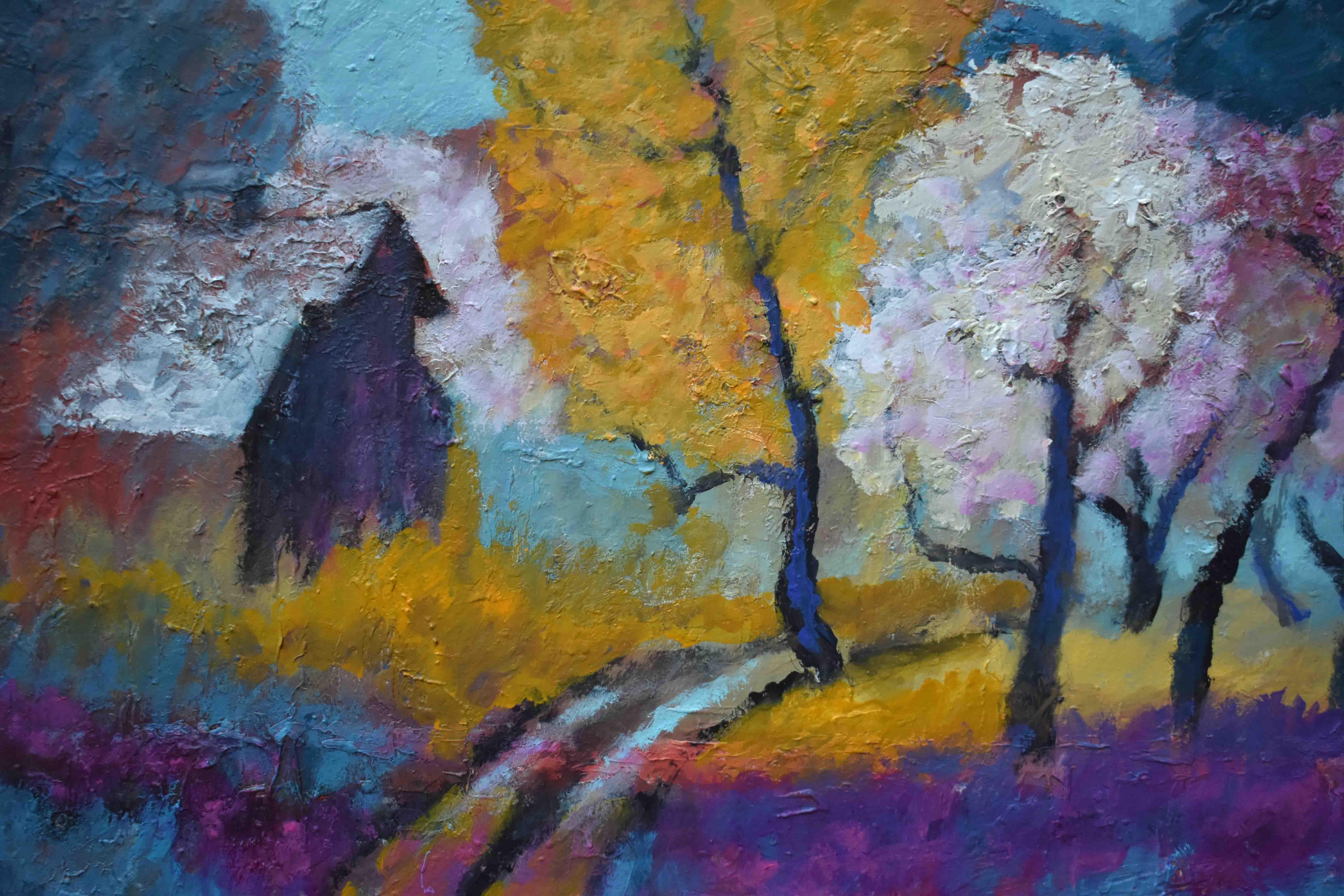 Old Peach Orchard - Purple Landscape Painting by Kip Decker